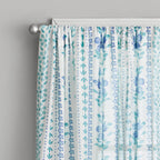 Homesteada™ Hattie Stripe 2 Pack Curtain Panel, BCI Cotton, Floral, Blue, RodPocket, 40" W x 84" L