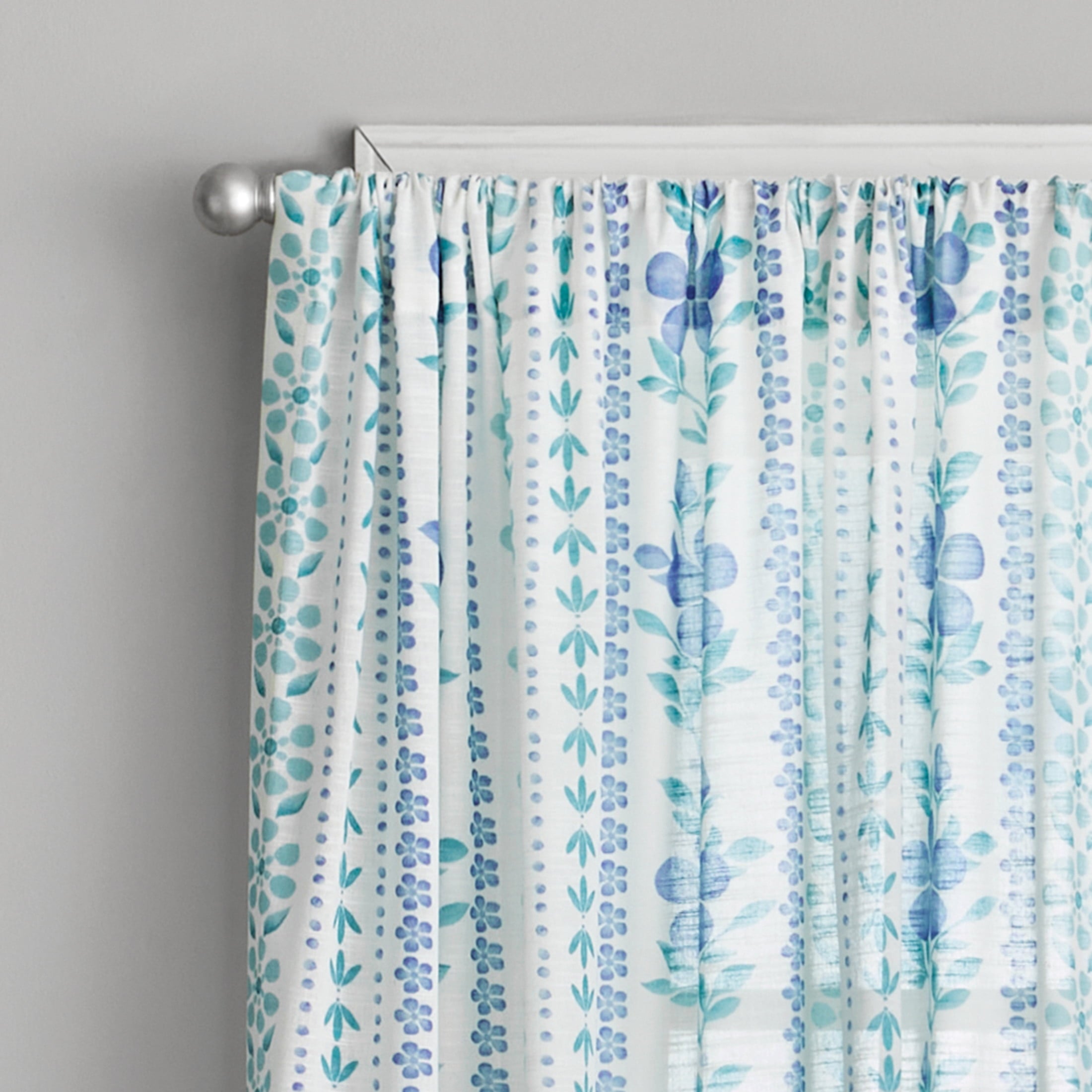 Homesteada™ Hattie Stripe 2 Pack Curtain Panel, BCI Cotton, Floral, Blue, RodPocket, 40" W x 84" L