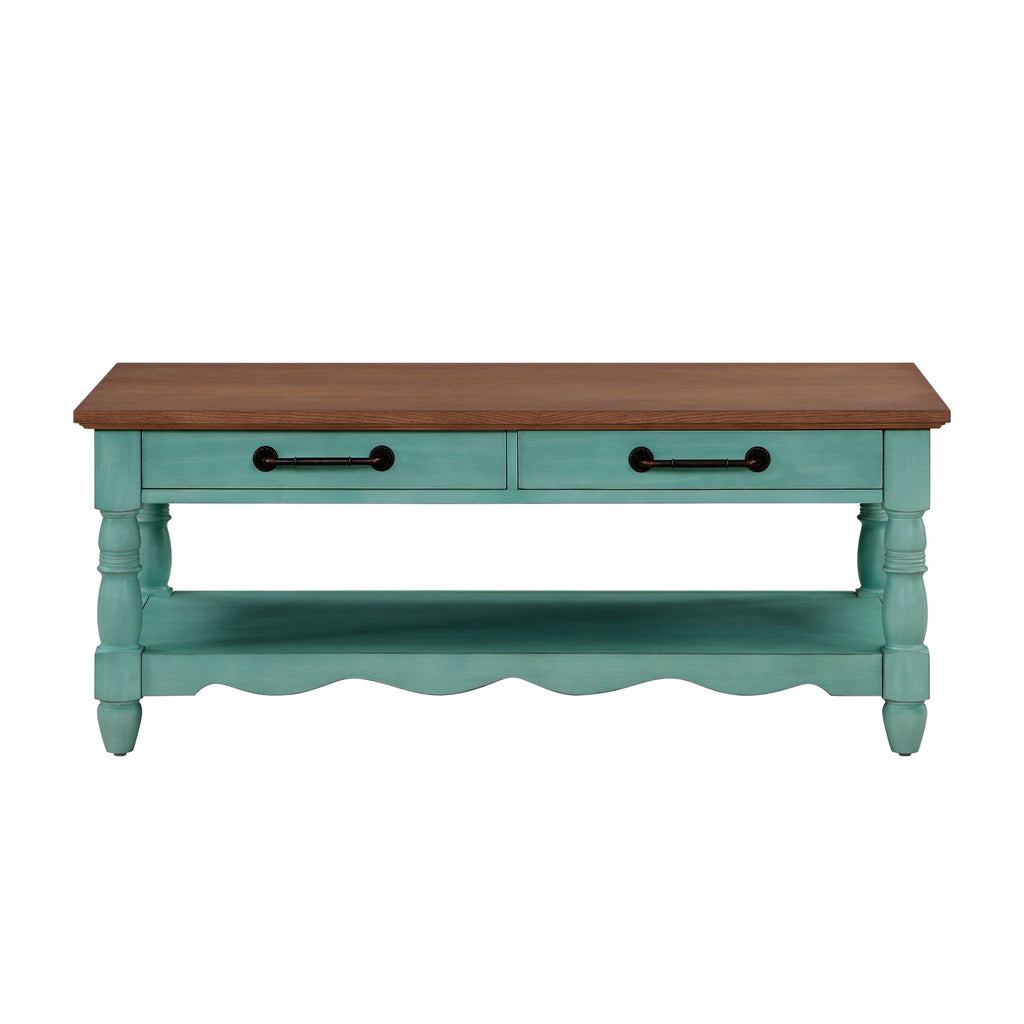 Homesteada™ Helen Coffee Table Made With Solid Wood Frame, Teal