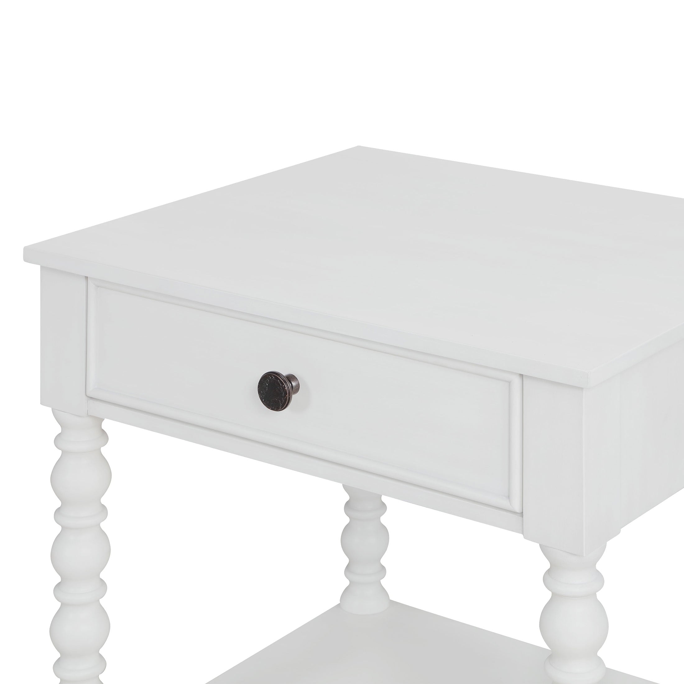 Homesteada™ Harper Spindle Nightstand with USB Charging Ports, Adults and Teens, White Finish