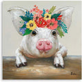 Homesteada™ CDDposter Pig Canvas Picture Wall Art: Rustic Pig Floral Crown Wall Decor Farm Animal Wall Art Homesteada™ Kitchen Farmhouse Home Decorations