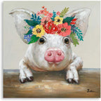 Homesteada™ CDDposter Pig Canvas Picture Wall Art: Rustic Pig Floral Crown Wall Decor Farm Animal Wall Art Homesteada™ Kitchen Farmhouse Home Decorations