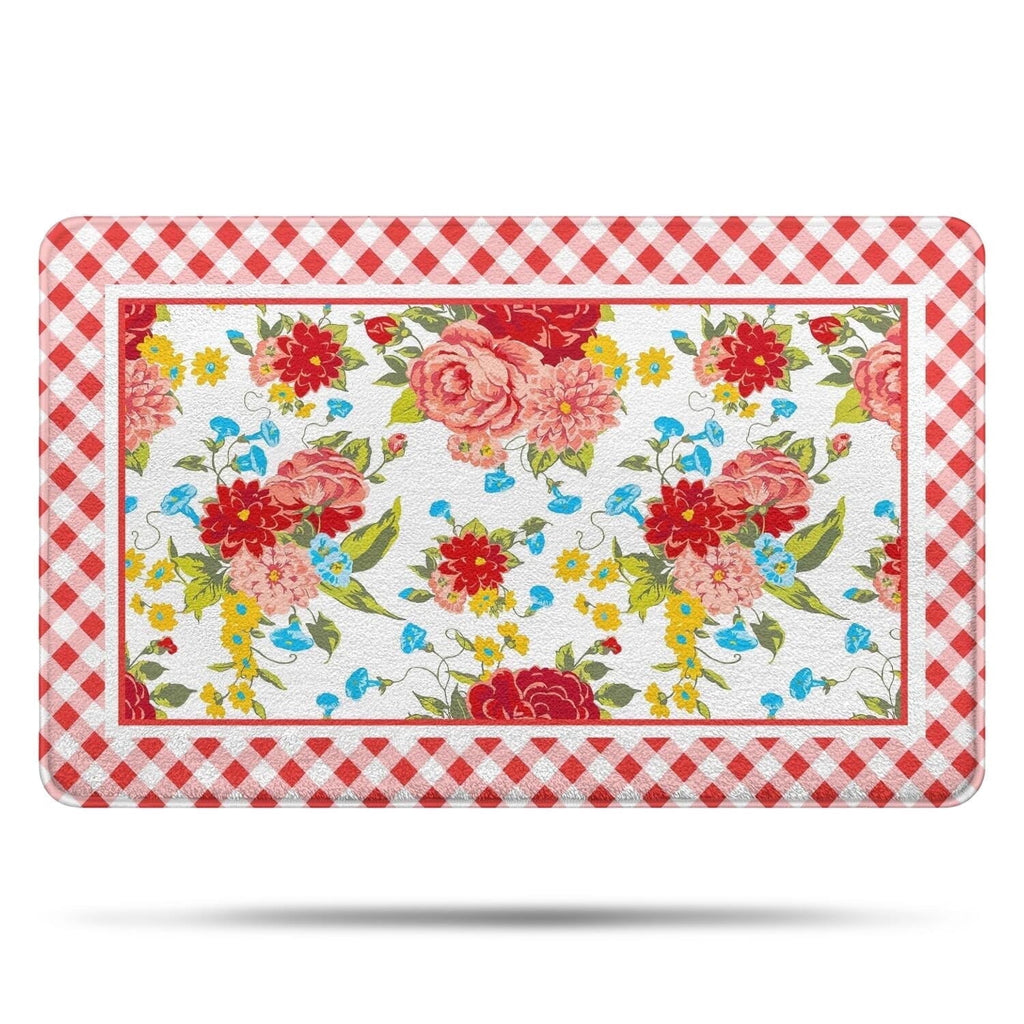 Homesteada™ Flower Design Bath Mat Soft Rug Rubber Non Slip Quick Dry Homesteada™ Vintage Floral Super Absorbent Thin Bathroom Rugs Shower Bathtub Shower Room Sink 20x32 Inch