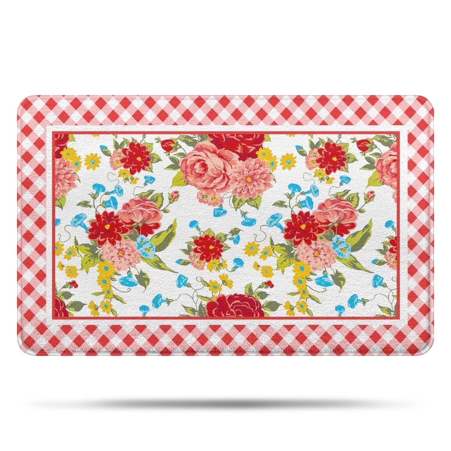 Homesteada™ Flower Design Bath Mat Soft Rug Rubber Non Slip Quick Dry Homesteada™ Vintage Floral Super Absorbent Thin Bathroom Rugs Shower Bathtub Shower Room Sink 20x32 Inch