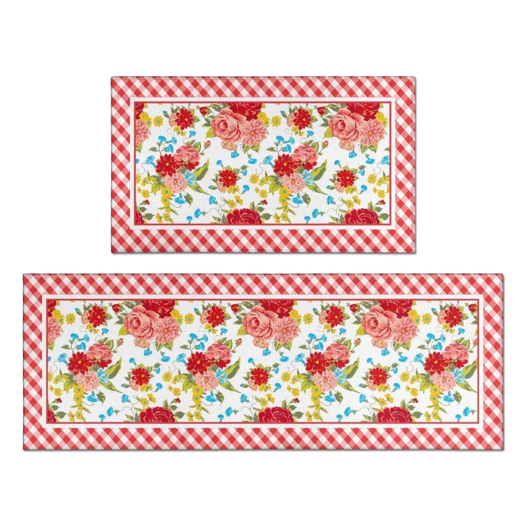 Homesteada™ Flower Kitchen Mat Sets 2 Piece Farmhouse Anti Fatigue Waterproof Stain Resistant Floor Rug Non Slip Homesteada™ Vintage Floral Kitchen Laundry Room Rug - 17x30+17x47Inch