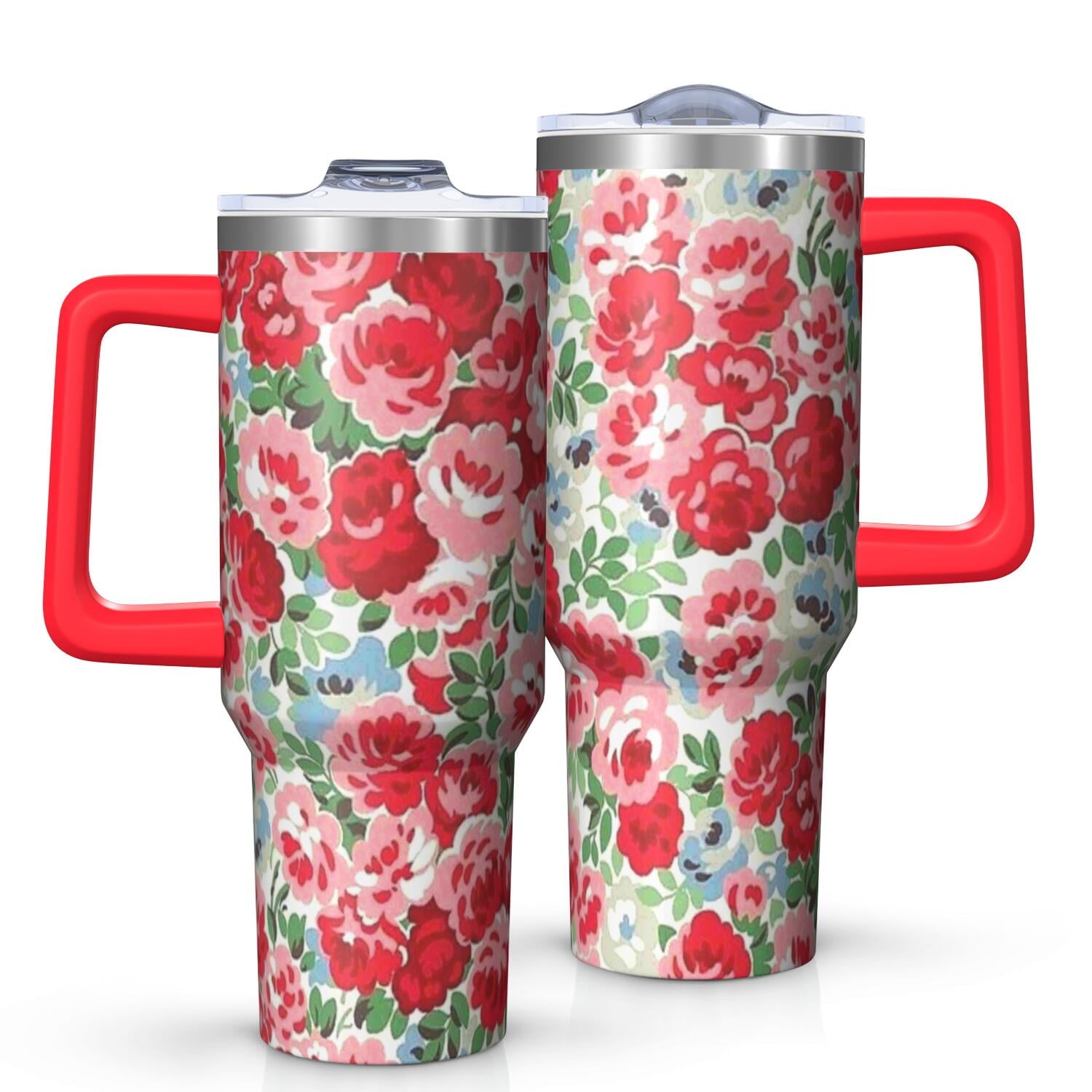 Homesteada™ OBREWU Flower Tumbler with Handle and Lid,40oz Flower Double Wall Vacuum Insulated Tumbler, Flower Cups Gift for Women and Men