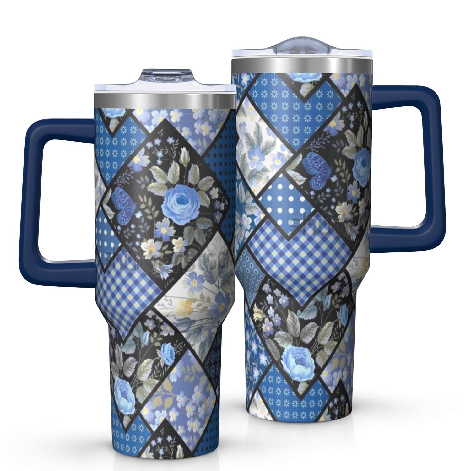 Homesteada™ OBREWU Vintage Floral Tumbler with Handle and Lid,40oz Vintage Floral Double Wall Vacuum Insulated Tumbler,Vintage Floral Cups Gift for Women and Men