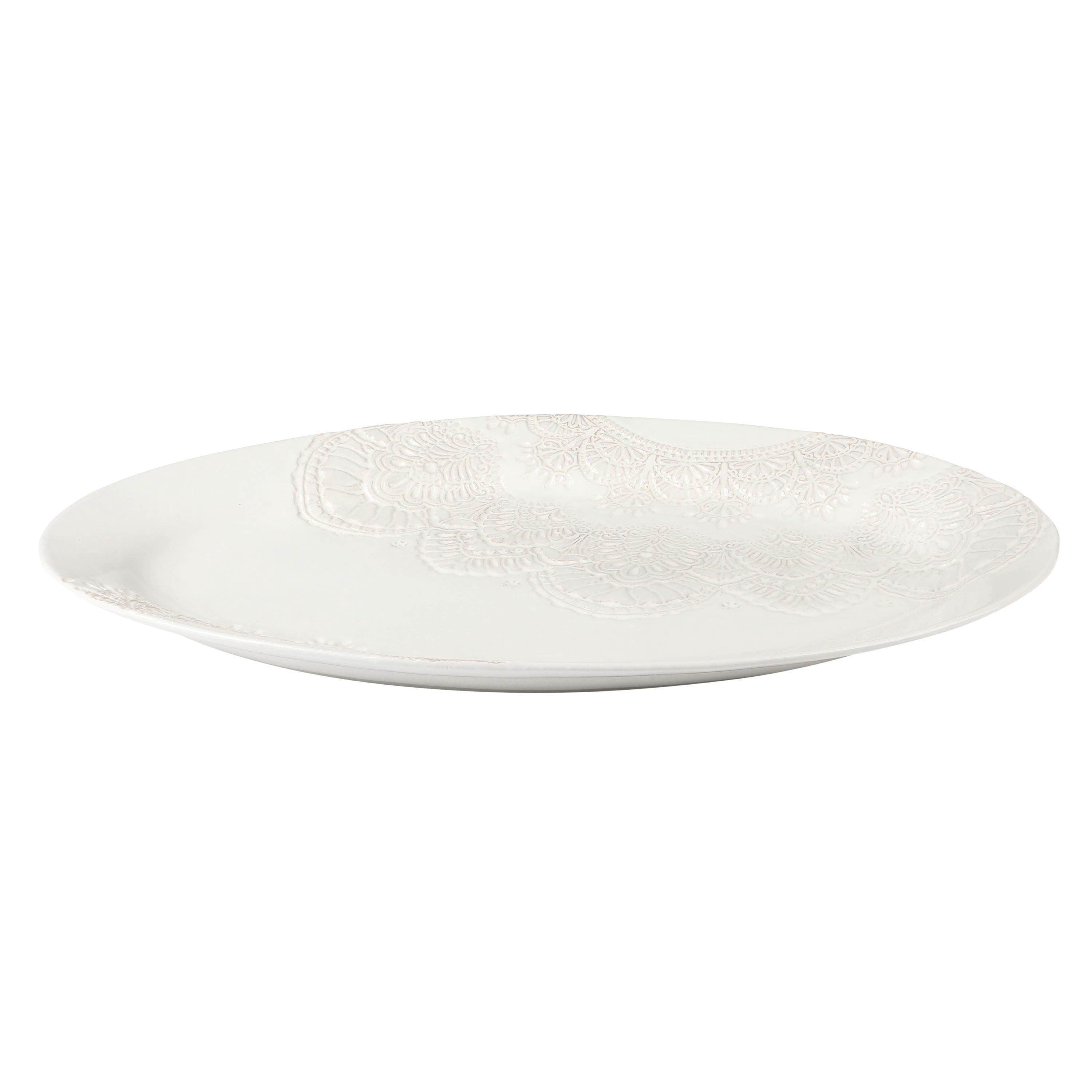 Homesteada™ Vintage Lace 20-inch Stoneware Oval Serving Tray Platter, White