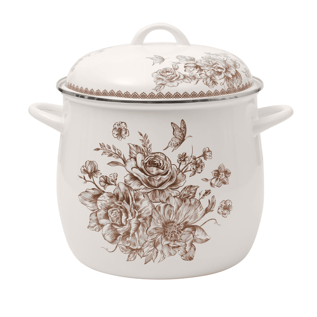 Homesteada™ Agatha 12 Qt Enamel on Steel Stock Pot with Lid, Brown