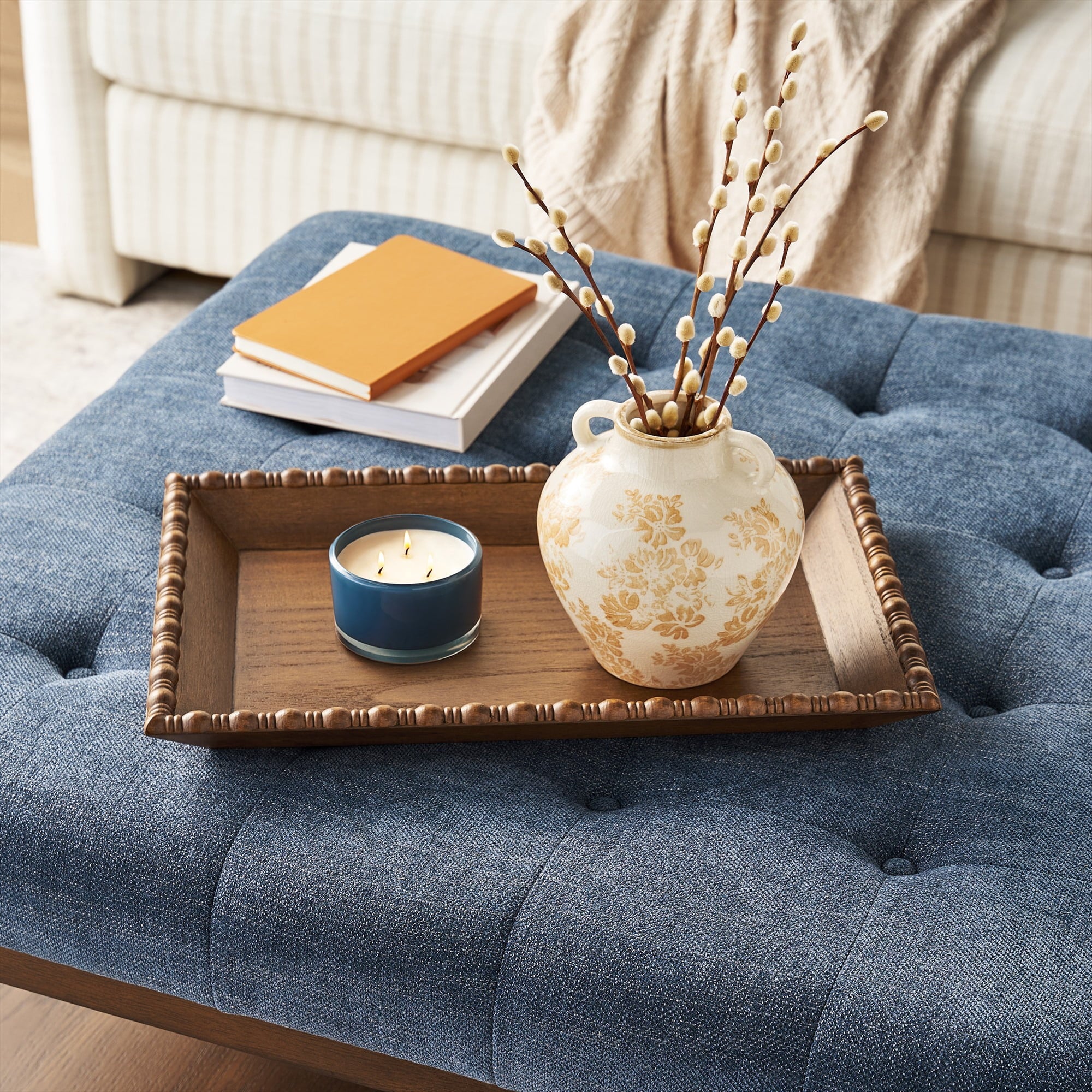 Homesteada™ Harper Rustic Brown Decorative Tray with Beaded Rim, 18.7 x 12.4 inches