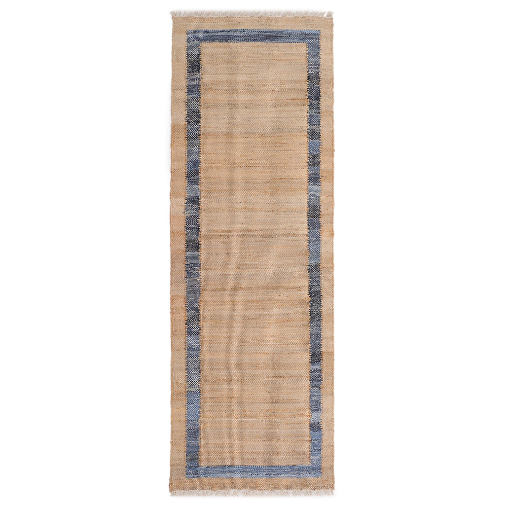 Homesteada™ Denim Jute Runner Rug, Natural with Blue Border, 30 x 96 Inches