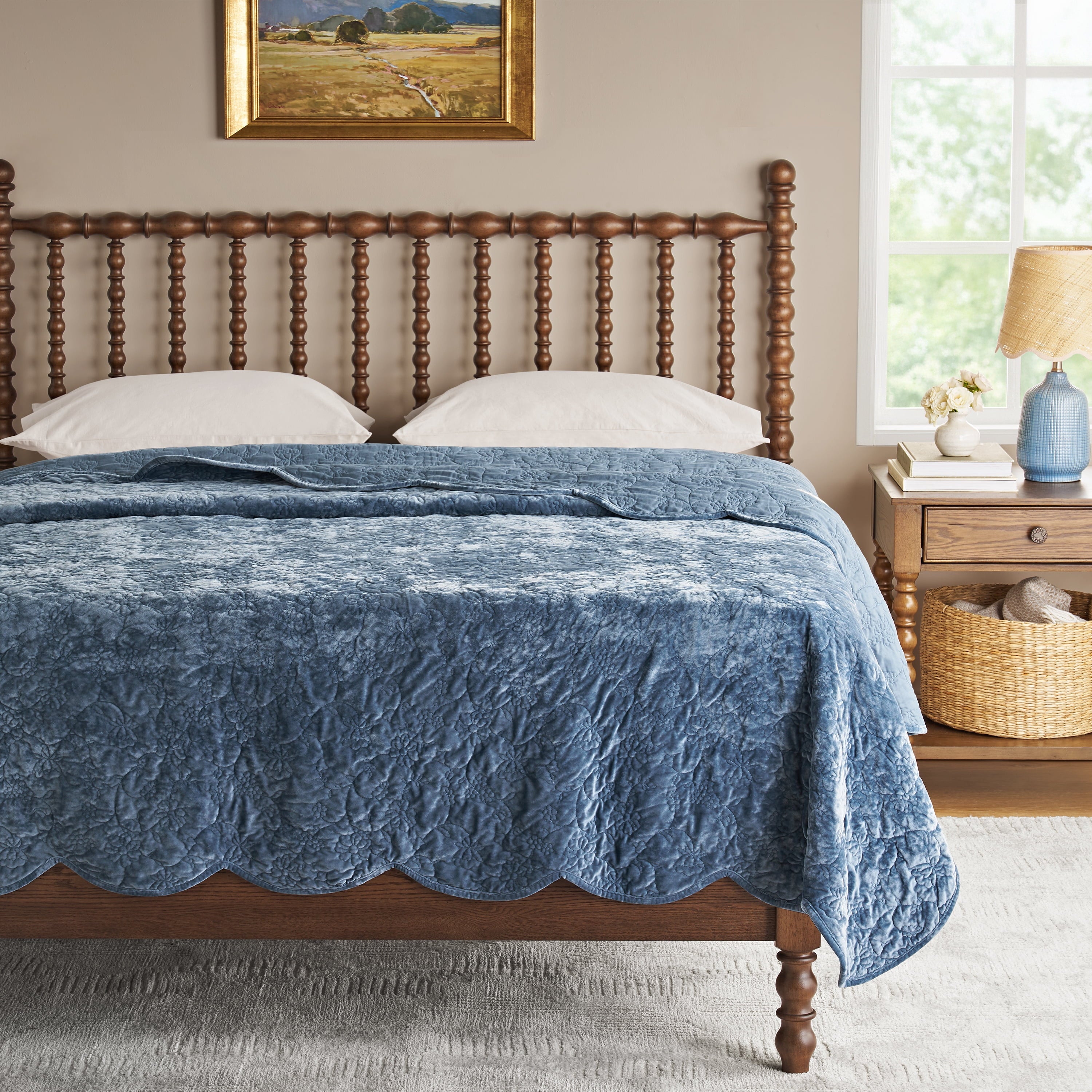 Homesteada™ Eloise Floral Velvet Quilt, Full/Queen, Blue Dust Bedding