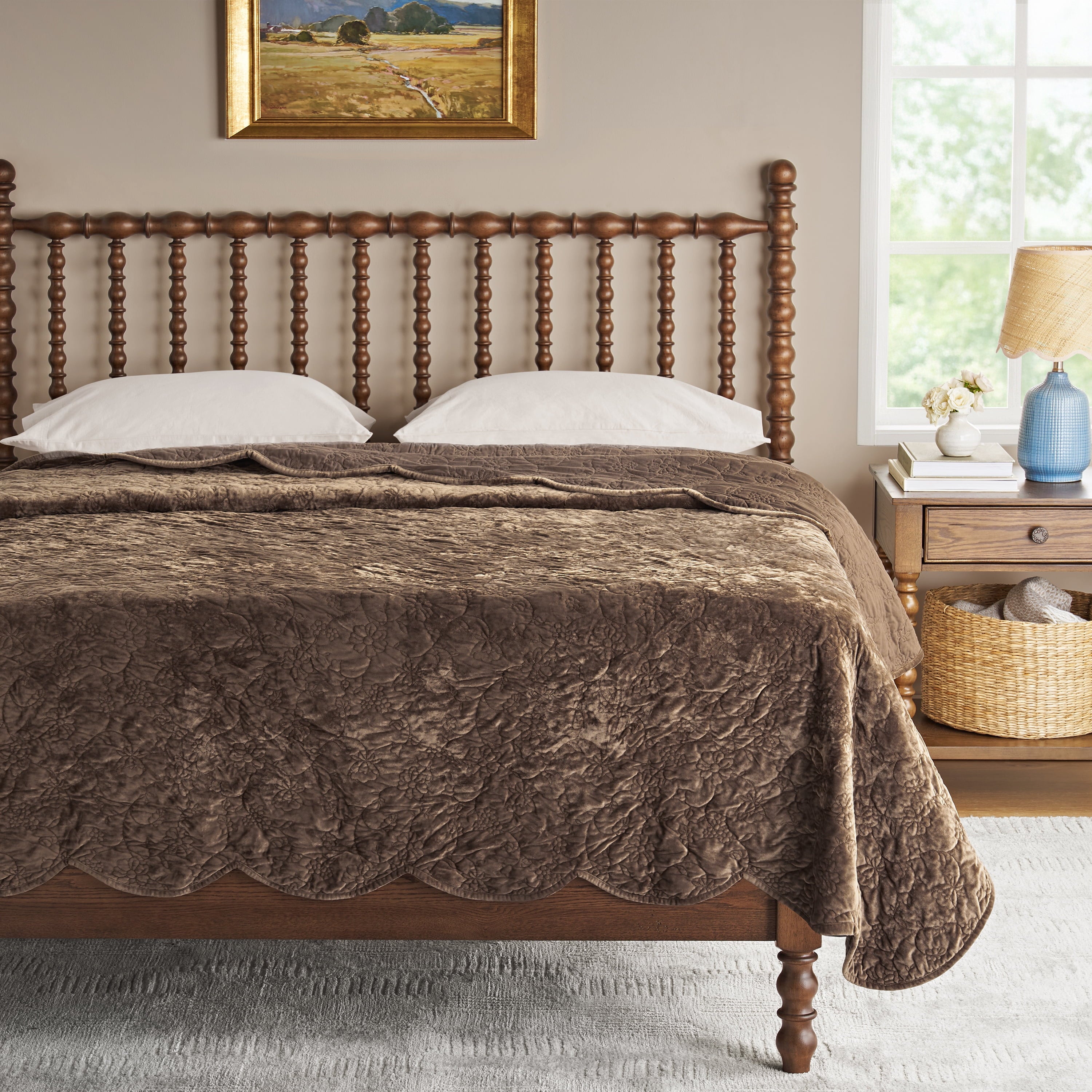 Homesteada™ Eloise Floral Velvet Quilt, Full/Queen, Blue Dust Bedding
