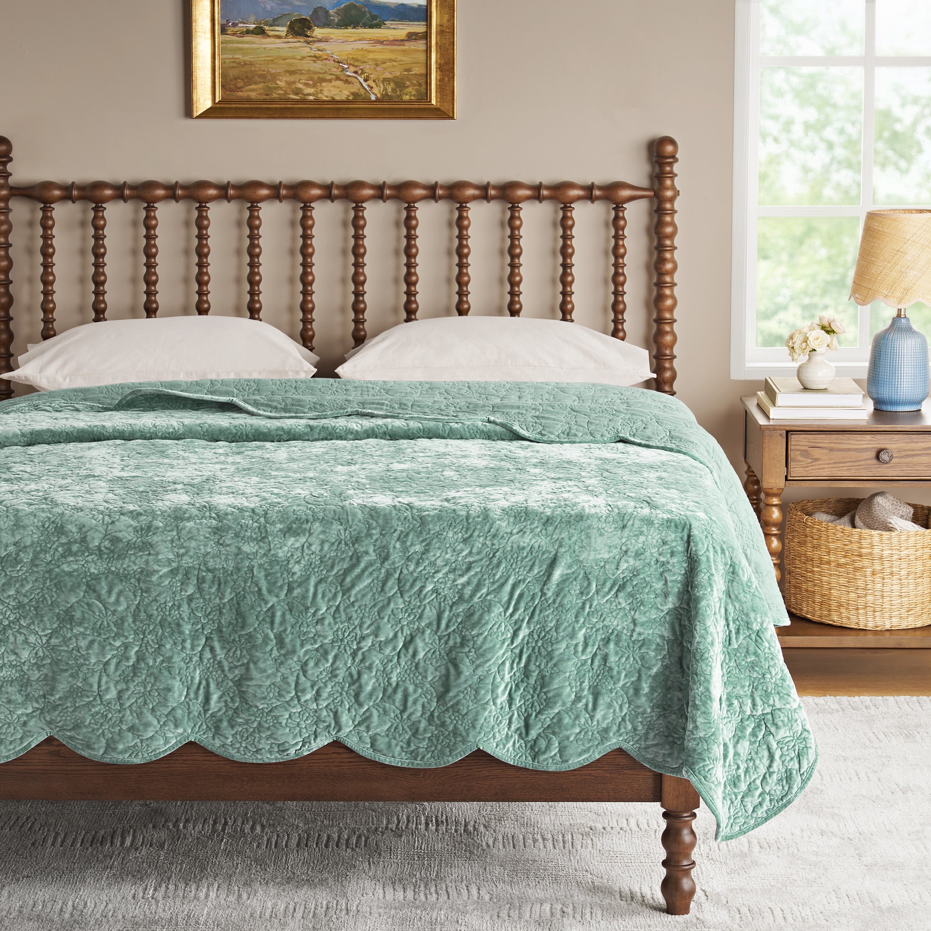 Homesteada™ Eloise Floral Velvet Quilt, Full/Queen, Blue Dust Bedding