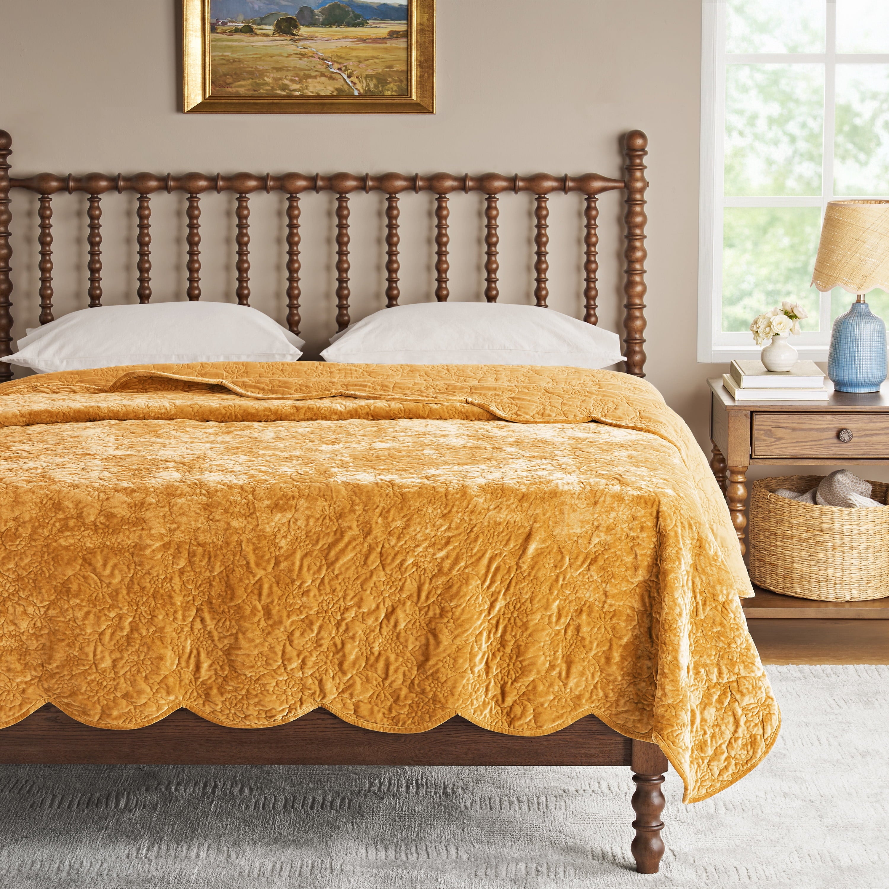 Homesteada™ Eloise Floral Velvet Quilt, Full/Queen, Blue Dust Bedding