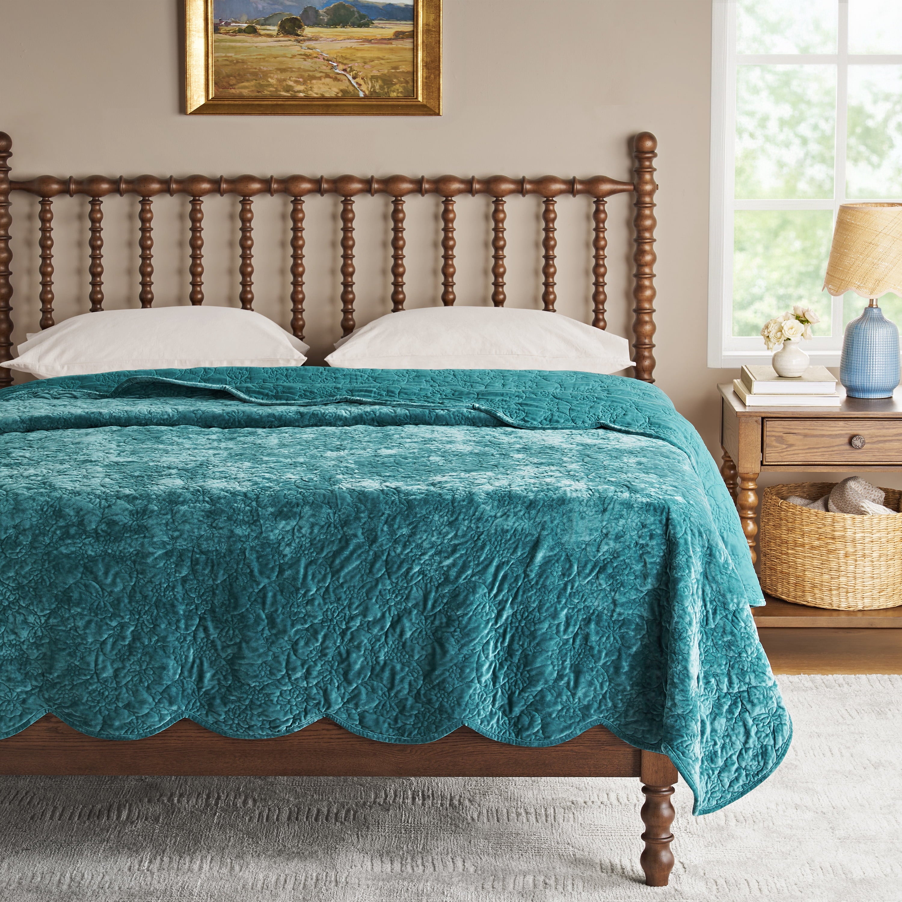 Homesteada™ Eloise Floral Velvet Quilt, Full/Queen, Blue Dust Bedding