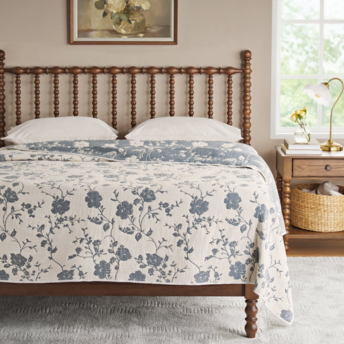 Homesteada™ Agatha Floral Gauze Quilt, Full/Queen, Blue Dust, Reversible Bedding