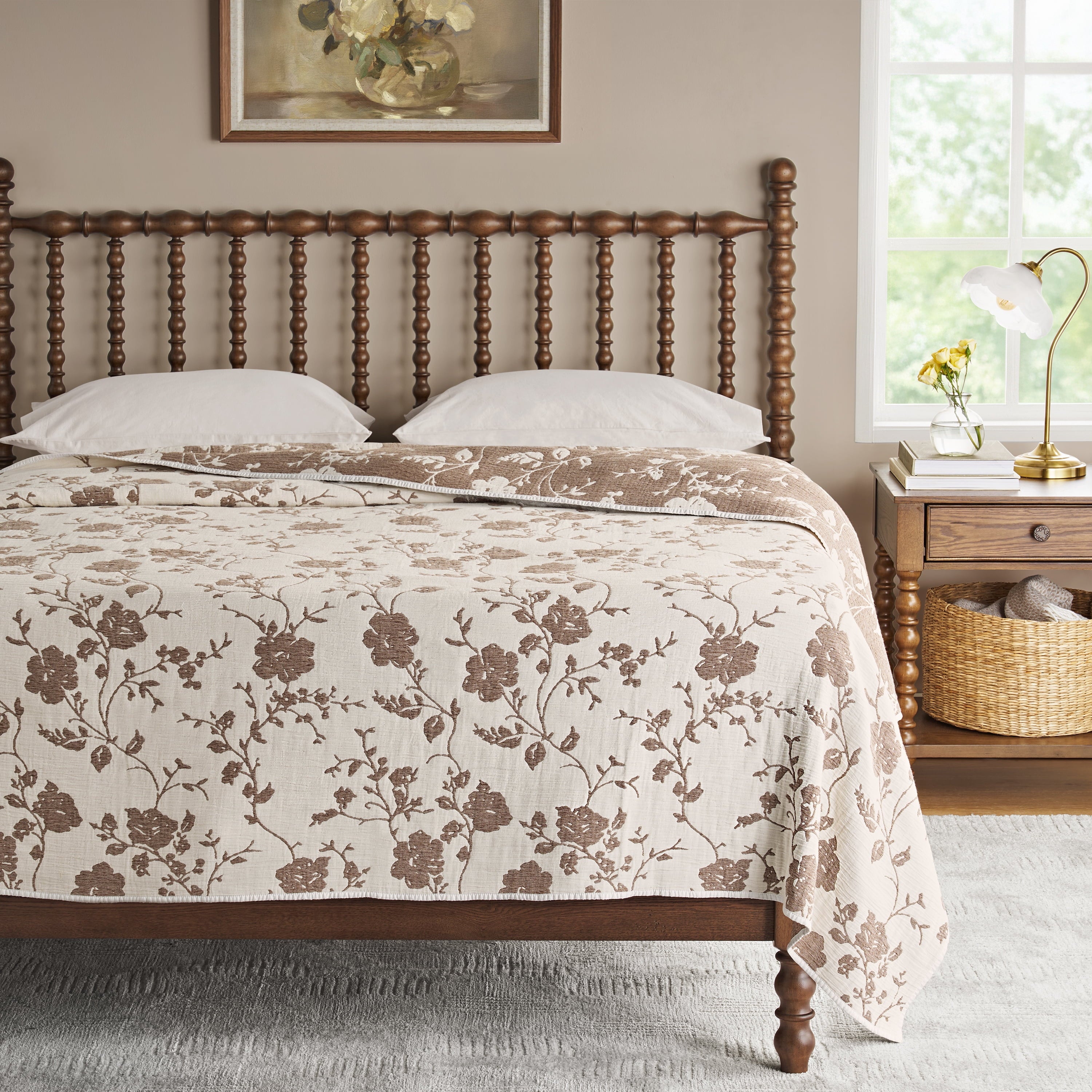 Homesteada™ Agatha Floral Gauze Quilt, Full/Queen, Blue Dust, Reversible Bedding