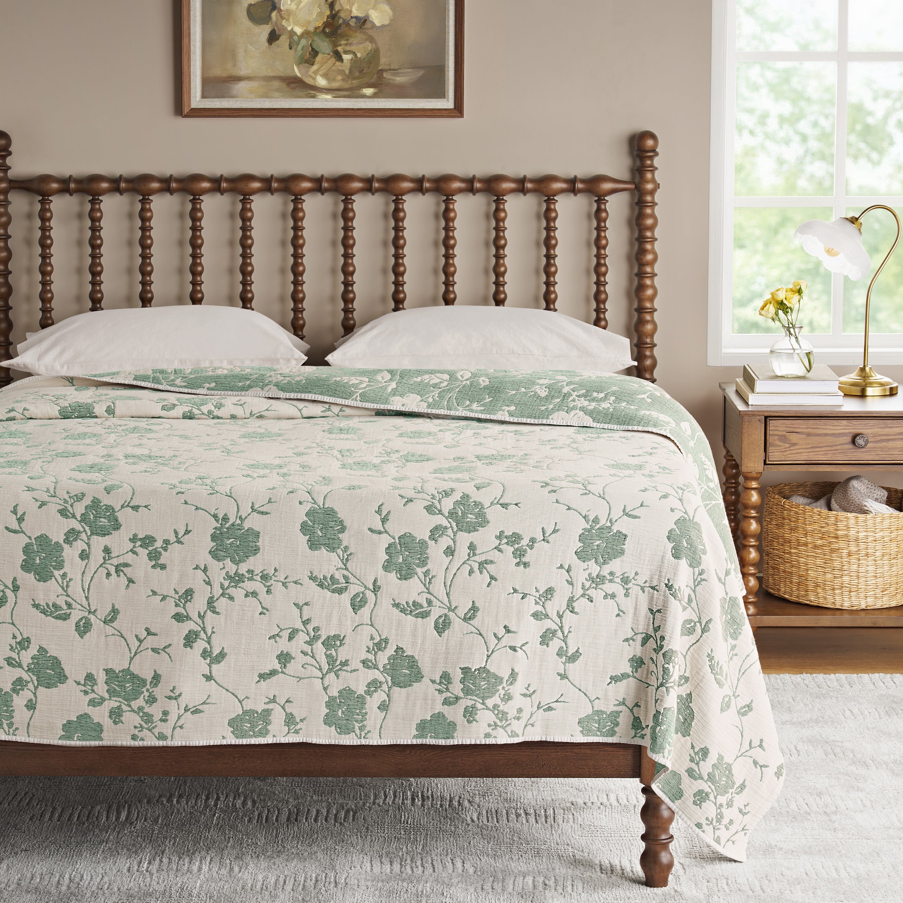 Homesteada™ Agatha Floral Gauze Quilt, Full/Queen, Blue Dust, Reversible Bedding