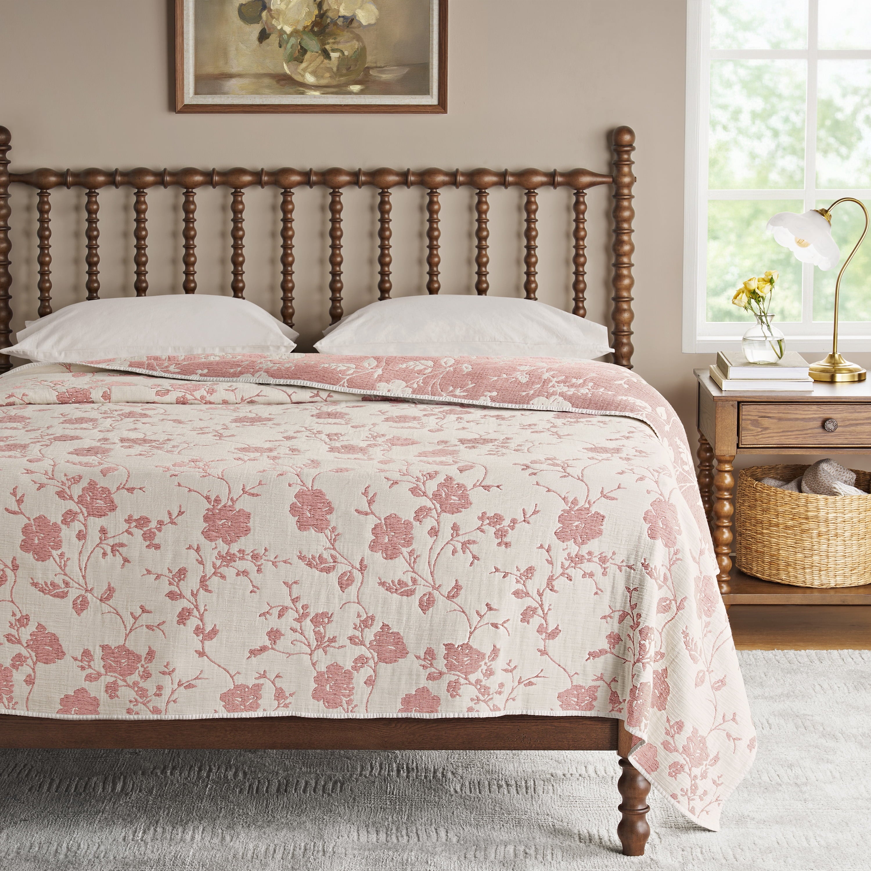 Homesteada™ Agatha Floral Gauze Quilt, Full/Queen, Blue Dust, Reversible Bedding