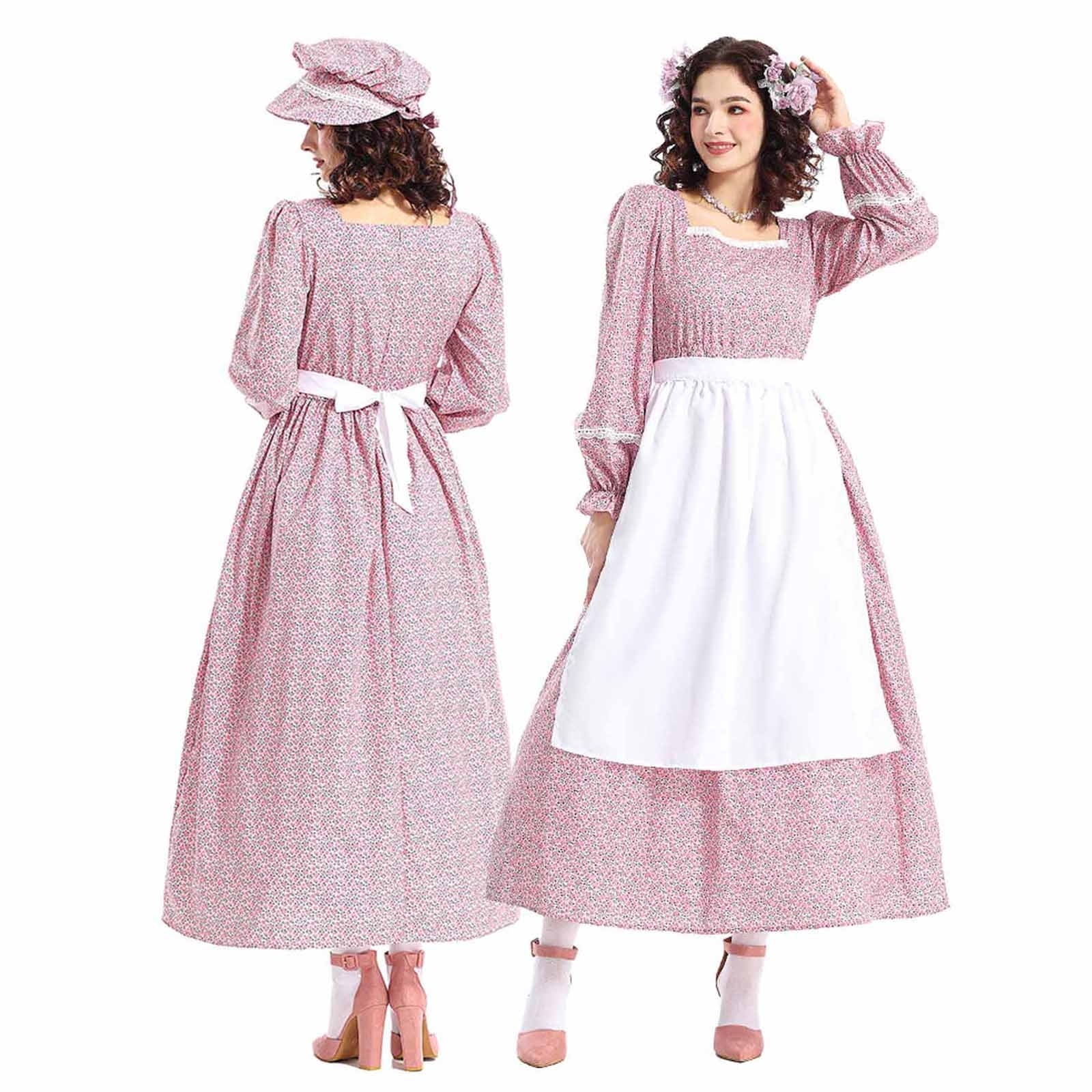Homesteada™ Prairie Dress Women Floral Colonial Costume Long Sleeve American Historical Dress