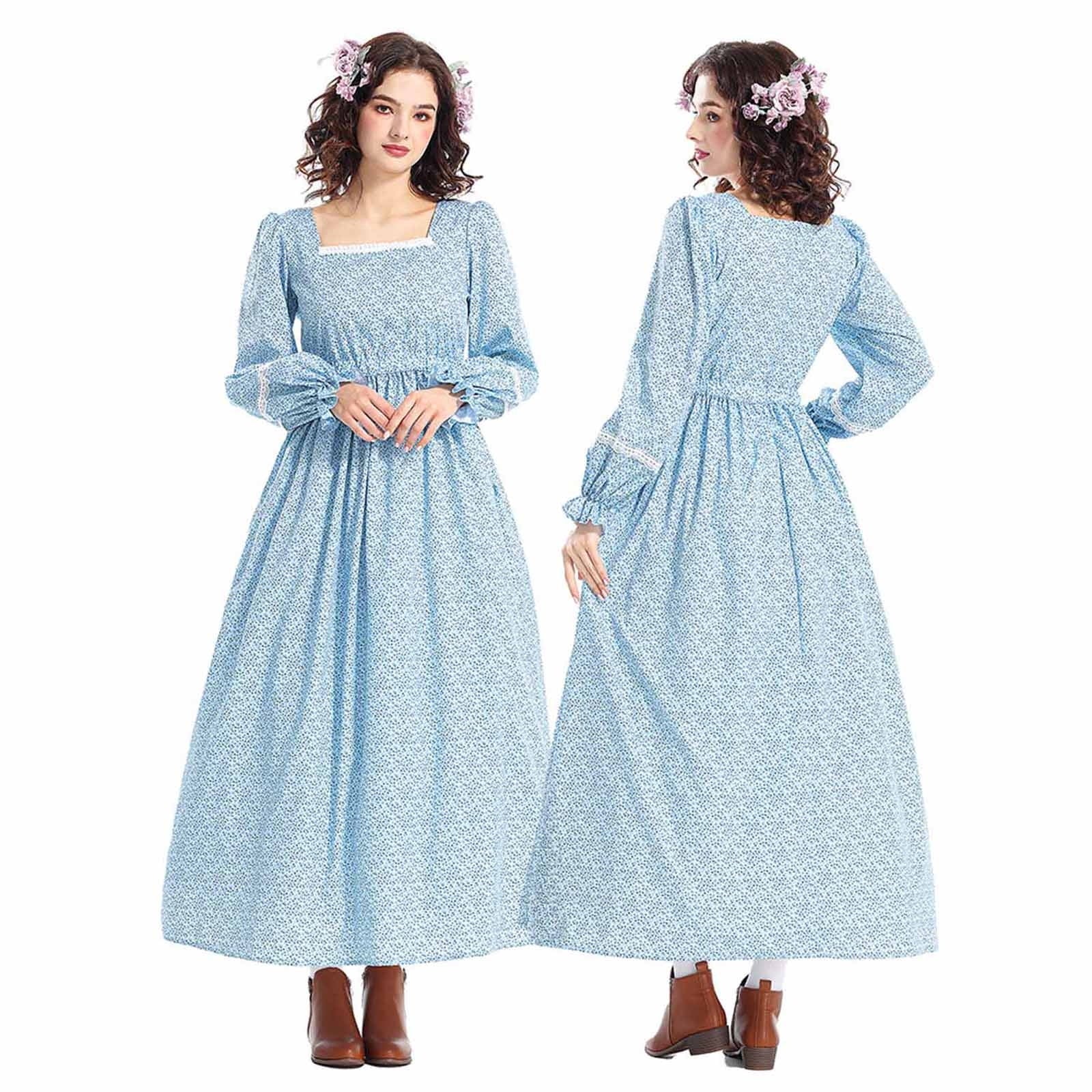 Homesteada™ Heritage Country Prairie Dress Women Floral Colonial Costume Long Sleeve American Historical Dress
