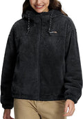 Homesteada™ Heritage Country Camp Women's Fuzzy Fleece Jacket Lightweight Full Zip Up Sherpa Jacket with Hood Warm Soft Fall Winter Coat Hoodie