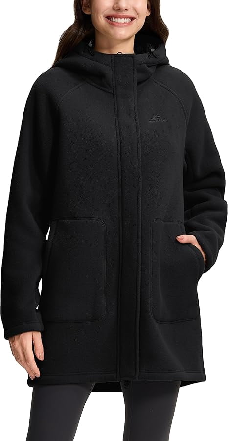 Homesteada™ Heritage Country Camp Women's Long Fleece Jacket Thermal Sherpa Lined Full Zip Up Hoodies with Pockets Causual Warm Winter Coat