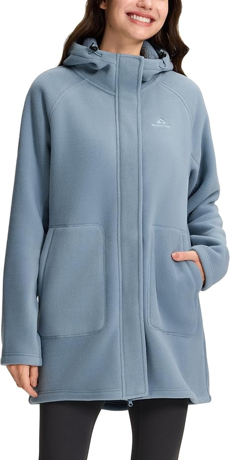 Homesteada™ Camp Women's Long Fleece Jacket Thermal Sherpa Lined Full Zip Up Hoodies with Pockets Causual Warm Winter Coat