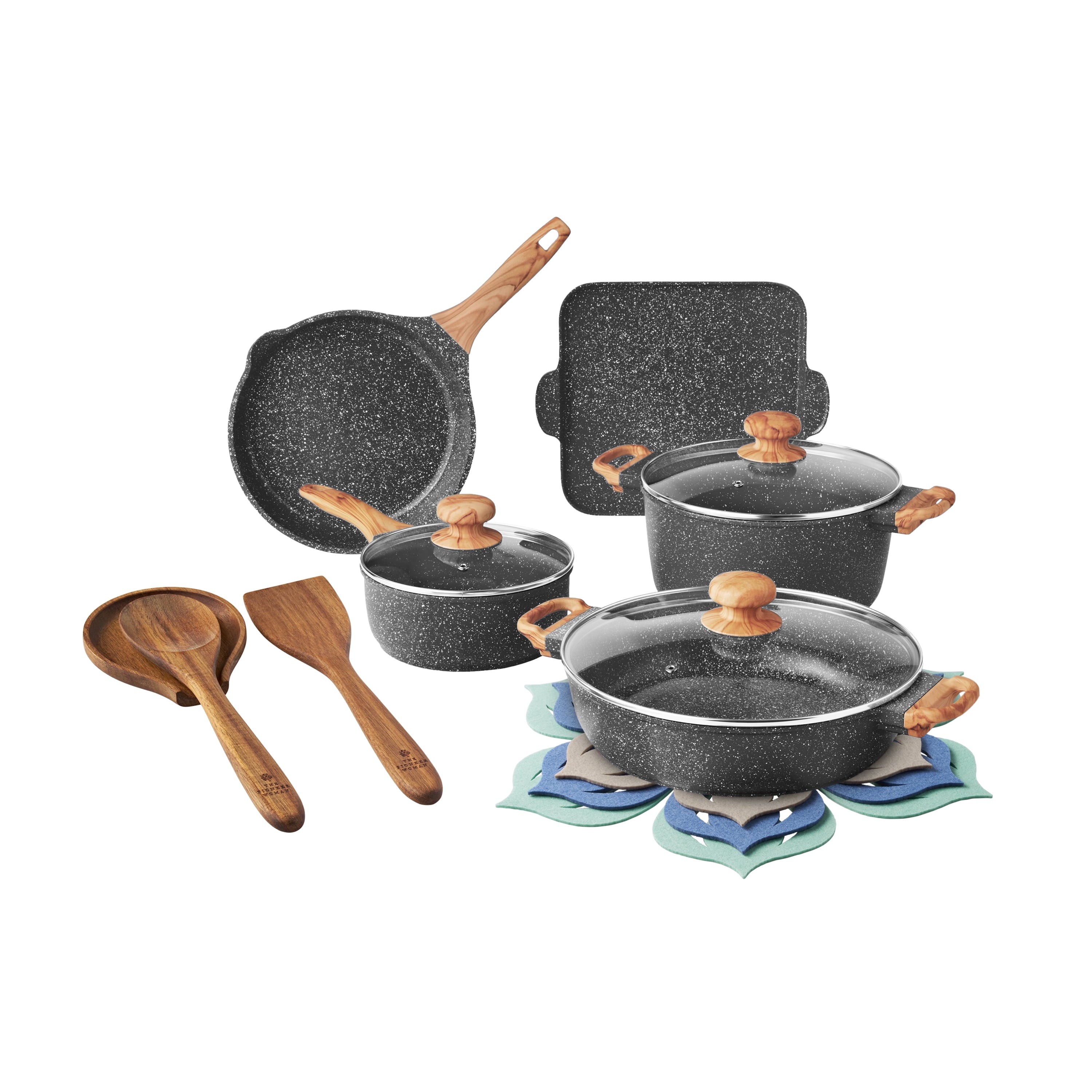 Homesteada™ Prairie Signature 14-Piece Cast Aluminum Cookware Set, Charcoal