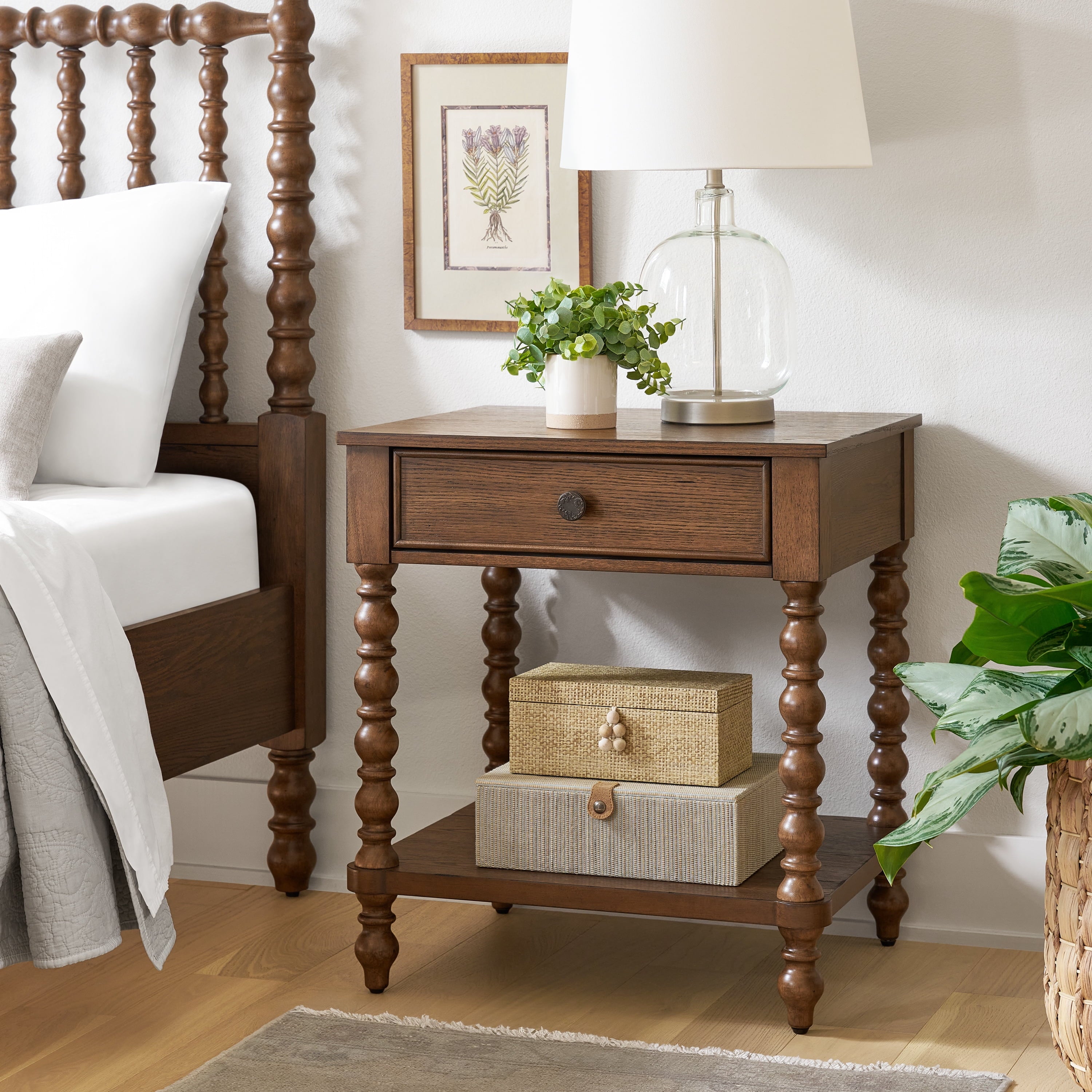 Homesteada™ Harper Spindle Nightstand with USB Charging Ports, Adults and Teens, White Finish