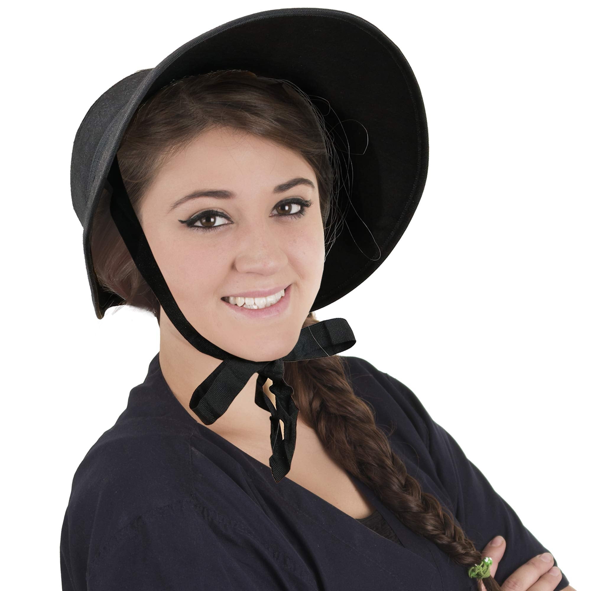 Homesteada™ Skeleteen Vintage Old Fashioned Bonnet - Black Colonial Heritage Country Prairie Felt Sun Hat Bonnets for Women and Children