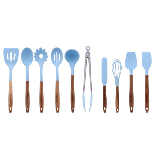 Homesteada™ 10-Piece Silicone and Acacia Wood Handle Cooking Utensils Set, Blue