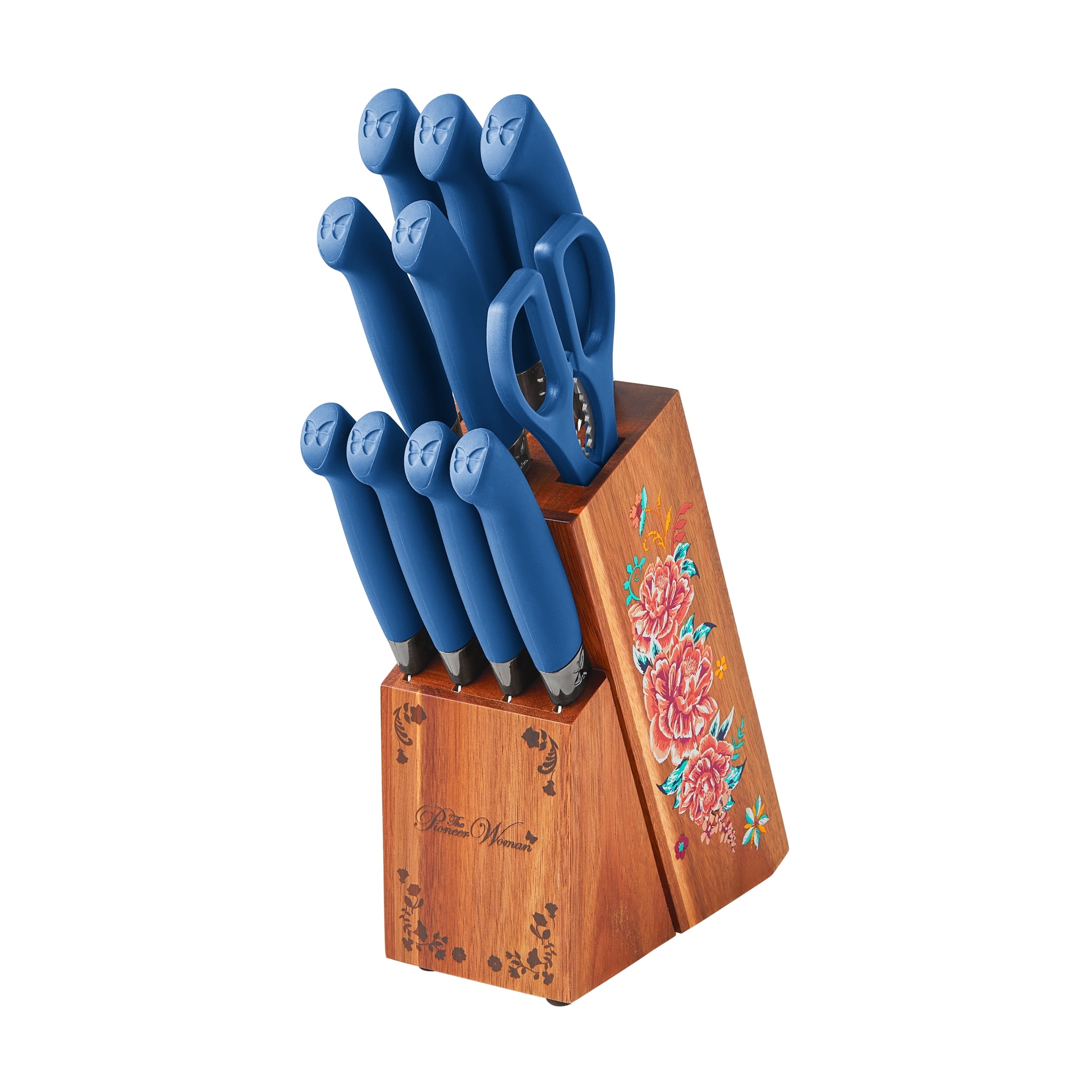 Homesteada™ Sweet Rose 11-Piece Stainless Steel Knife Block Set, Red
