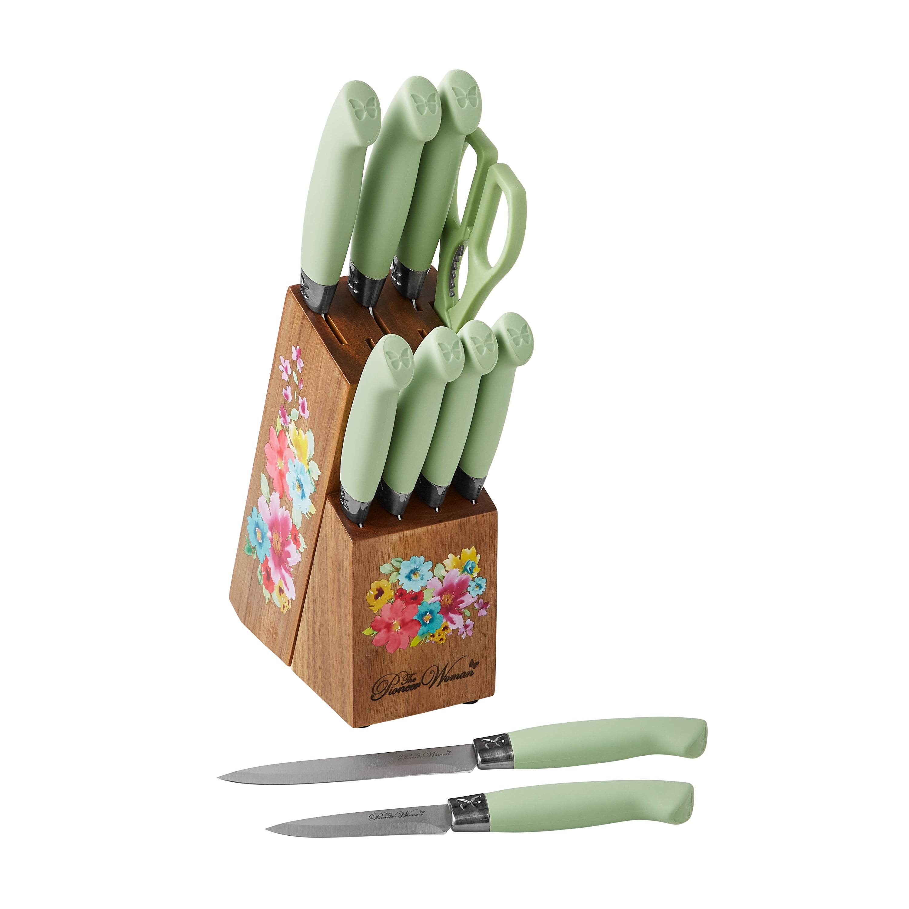 Homesteada™ Sweet Rose 11-Piece Stainless Steel Knife Block Set, Red