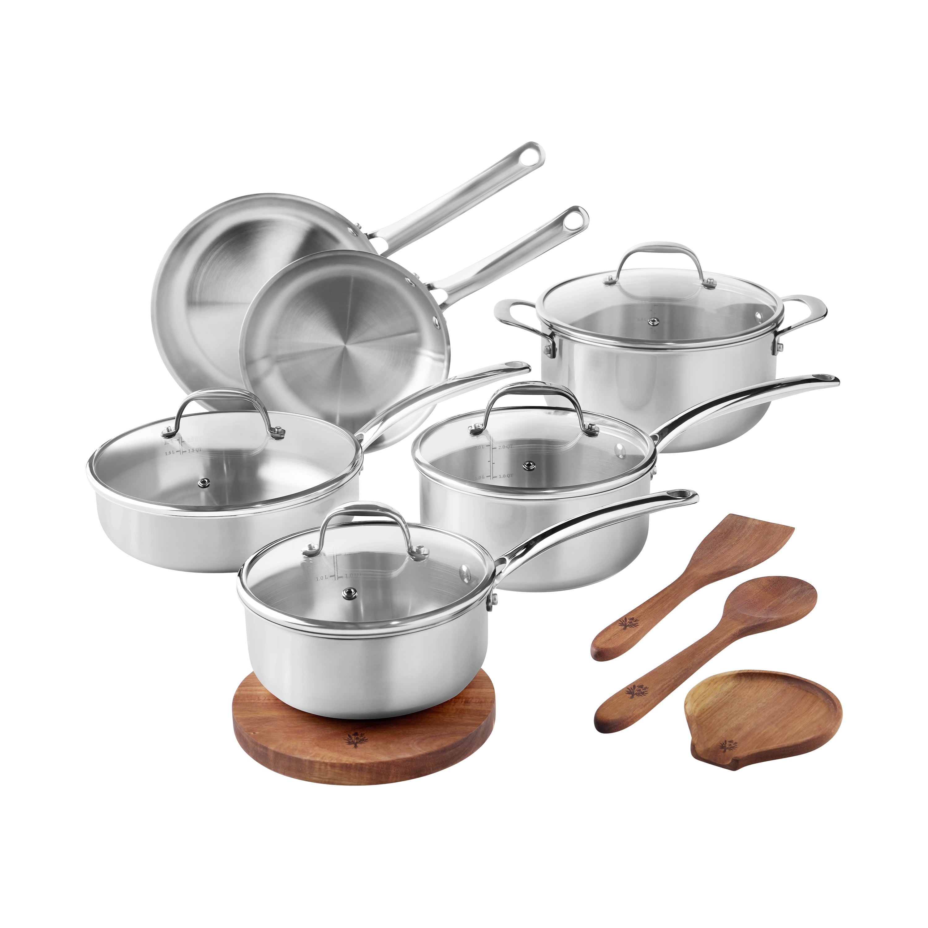 Homesteada™ 14-Piece Stainless Steel Cookware Set, Cooking Pots and Pans Set with Kitchen Utensils