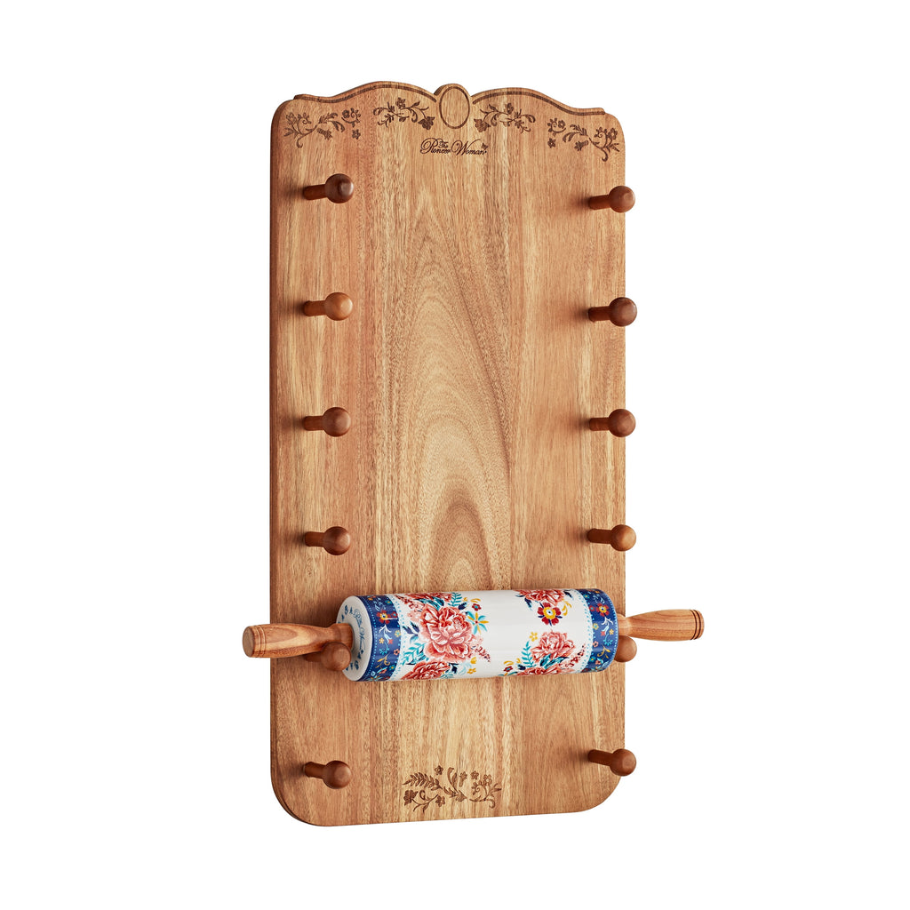 Homesteada™ Keepsake Floral 17.7" Ceramic Rolling Pin with Acacia Wood Holder
