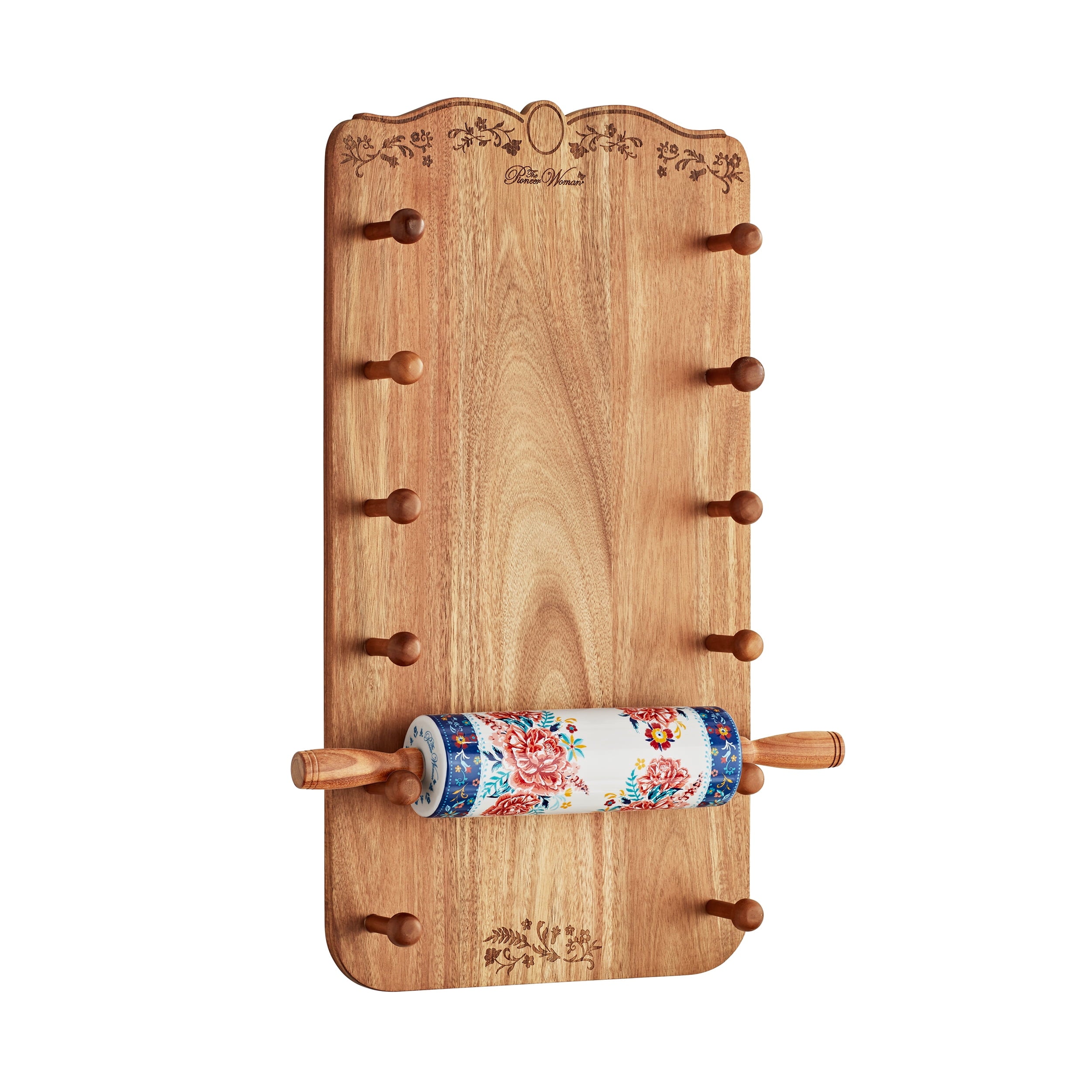 Homesteada™ Keepsake Floral 17.7" Ceramic Rolling Pin with Acacia Wood Holder