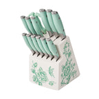 Homesteada™ 14 Pieces Knife Set with Decal Block Stainless Steel Knives, Forged, Green Agatha
