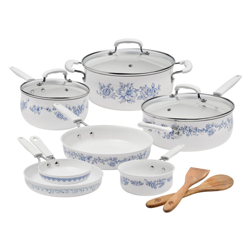 Homesteada™ 12-Piece Classic Ceramic Cookware Set, Agatha Blue