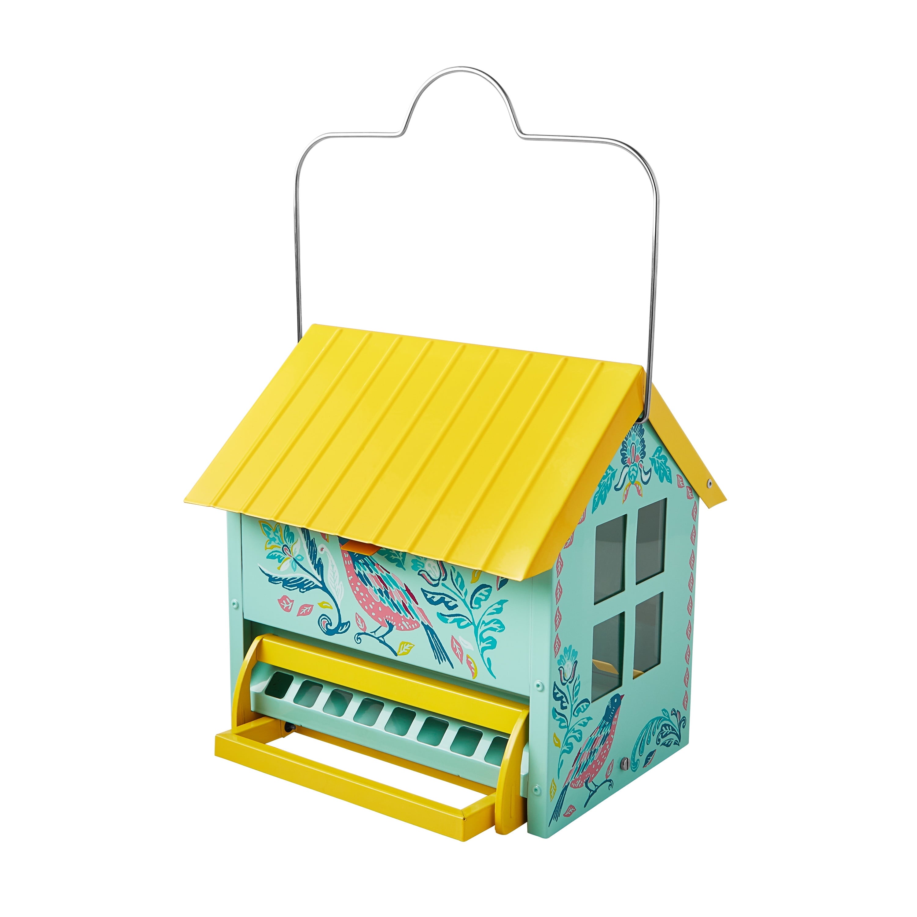 Homesteada™ Bird Ogee Metal Squirrel Proof Hopper Bird Feeder 5.5QT , Teal Yellow