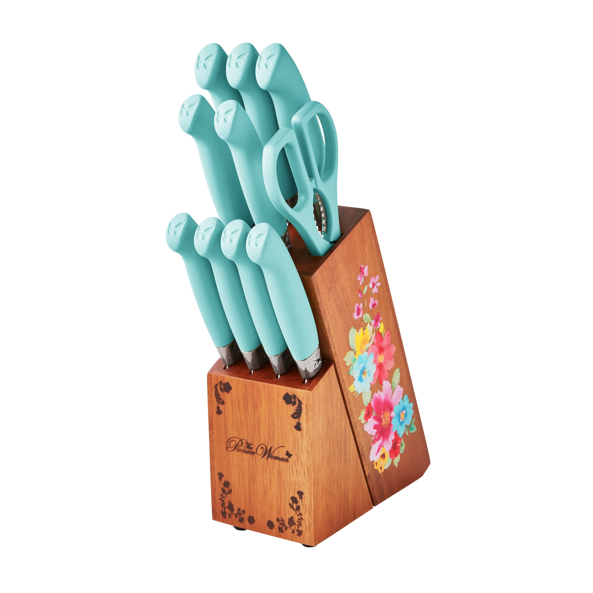 Homesteada™ Sweet Rose 11-Piece Stainless Steel Knife Block Set, Red