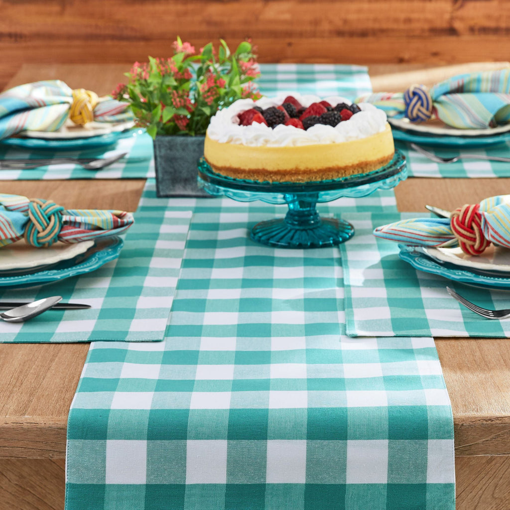 Homesteada™ Charming Check Placemat, Table Runner, Napkin, and Napkin Ring Set, 13 Piece, Teal