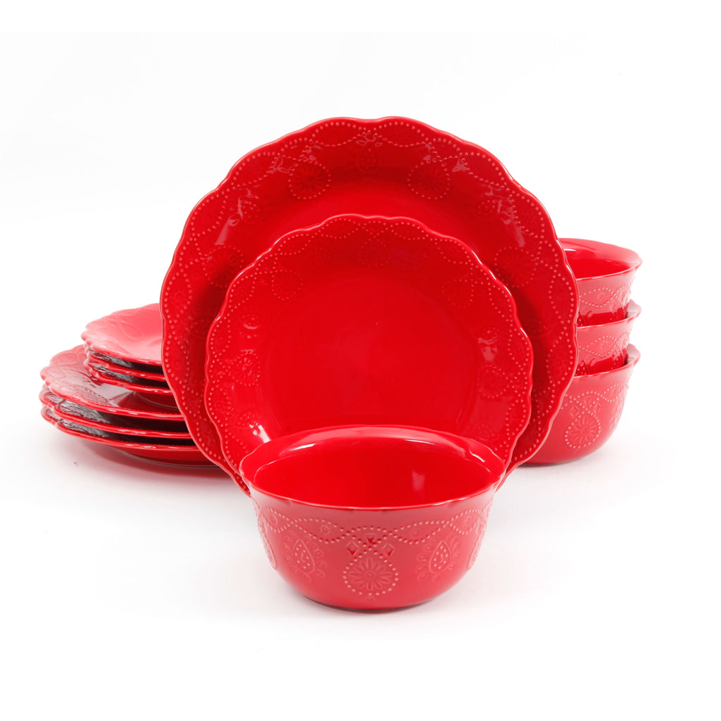 Homesteada™ Cowgirl Lace 12-Piece Dinnerware Set, Red