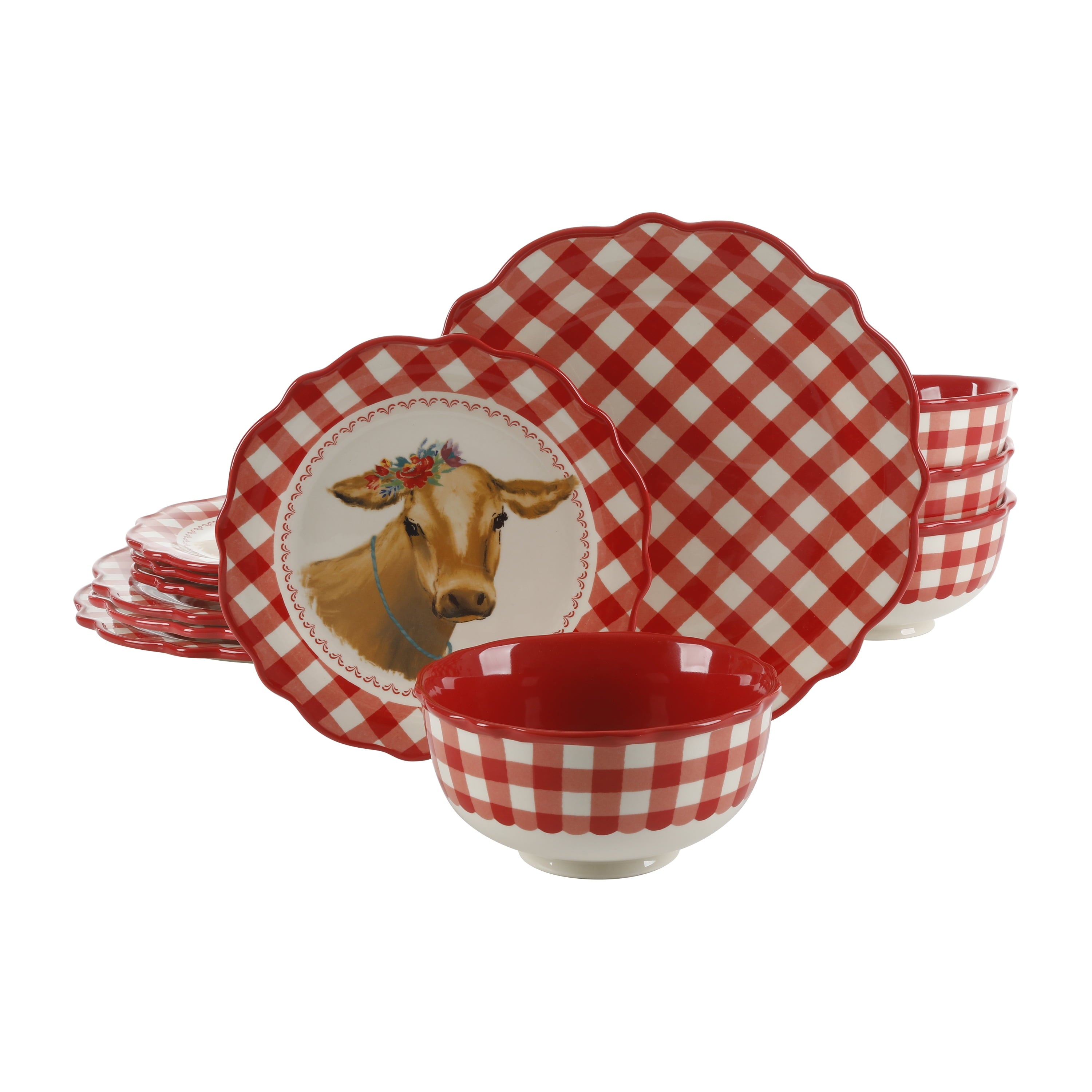 Homesteada™ Gingham 12-Piece Ceramic Dinnerware Set, Gray