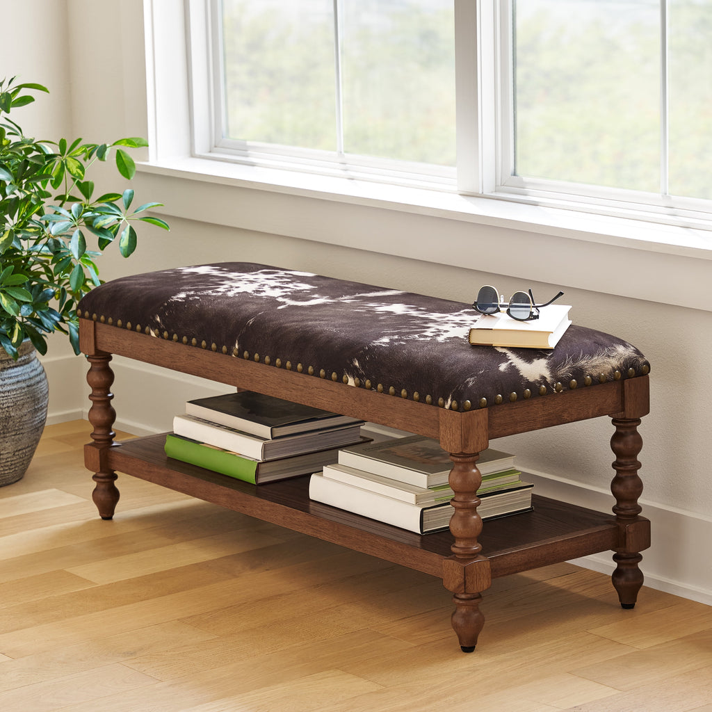 Homesteada™ Harper Bench, Faux Cowhide Fabric