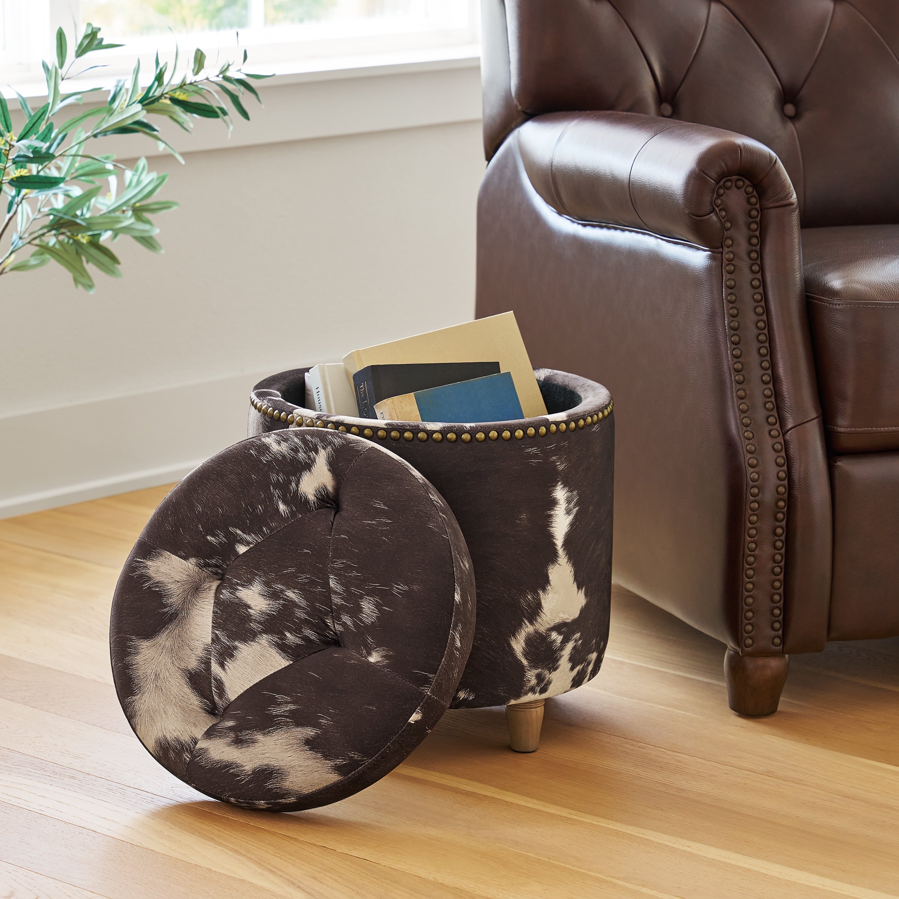 Homesteada™ Harper Round Velvet Storage Ottoman, Jade, 17.72 in