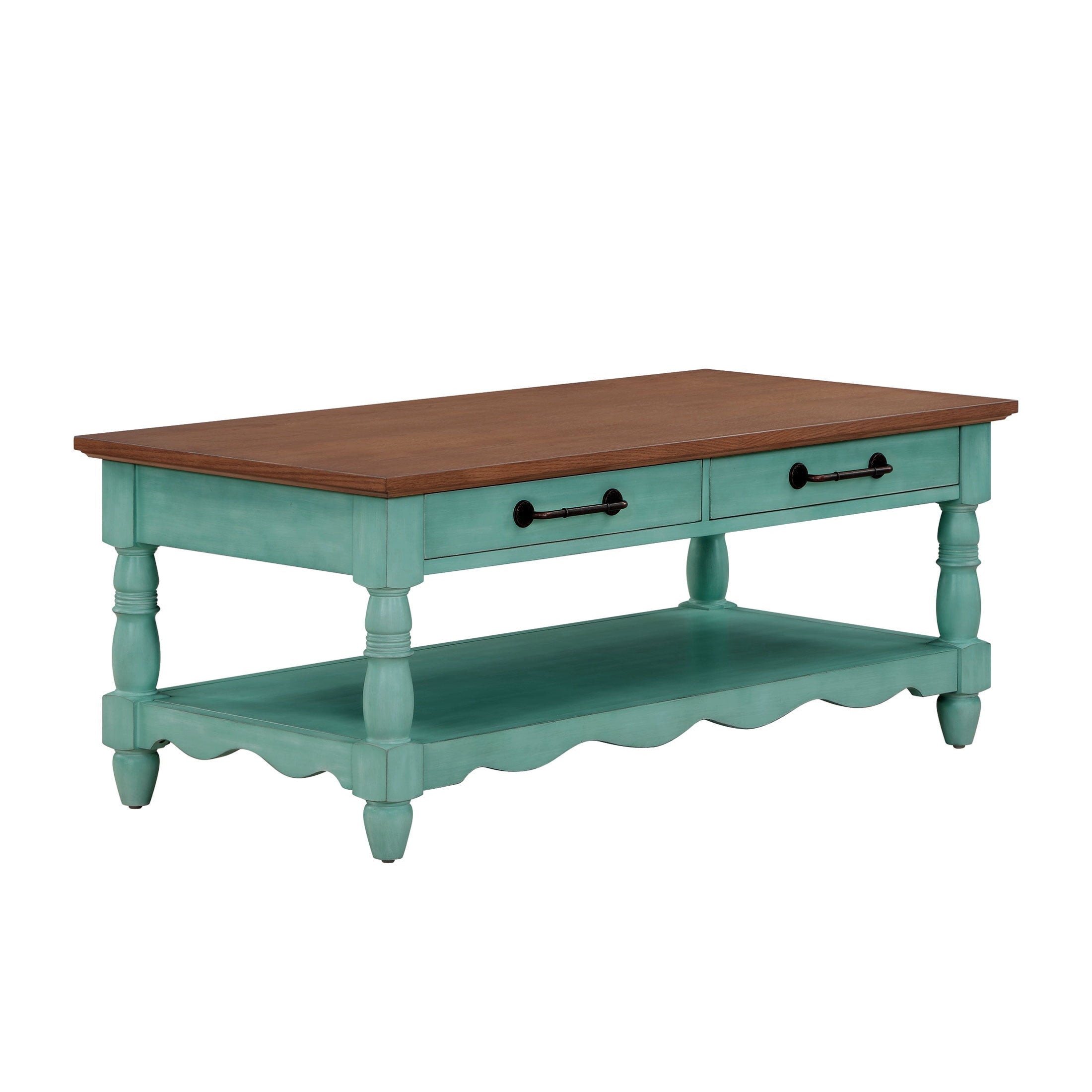 Homesteada™ Helen Coffee Table Made With Solid Wood Frame, Teal