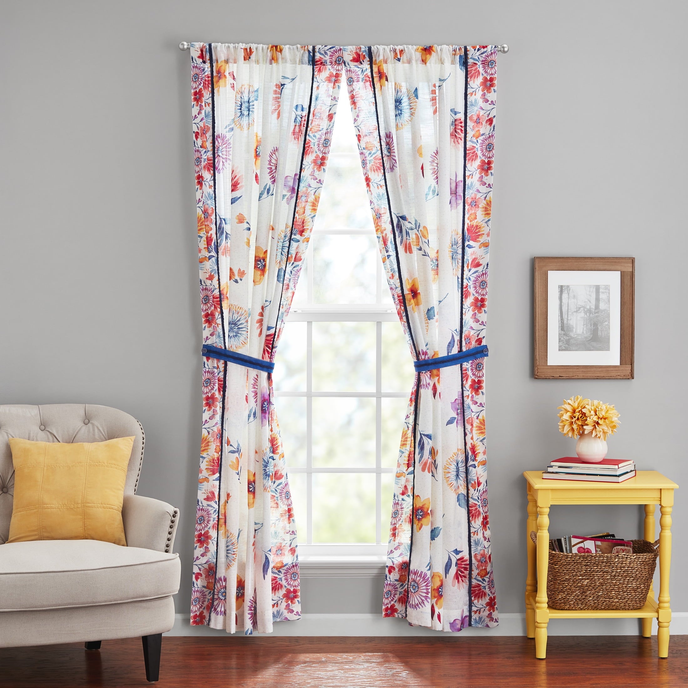 Homesteada™ Sheer Cotton Curtain Panel, Floral,1 Panel, 50"W x 84"L