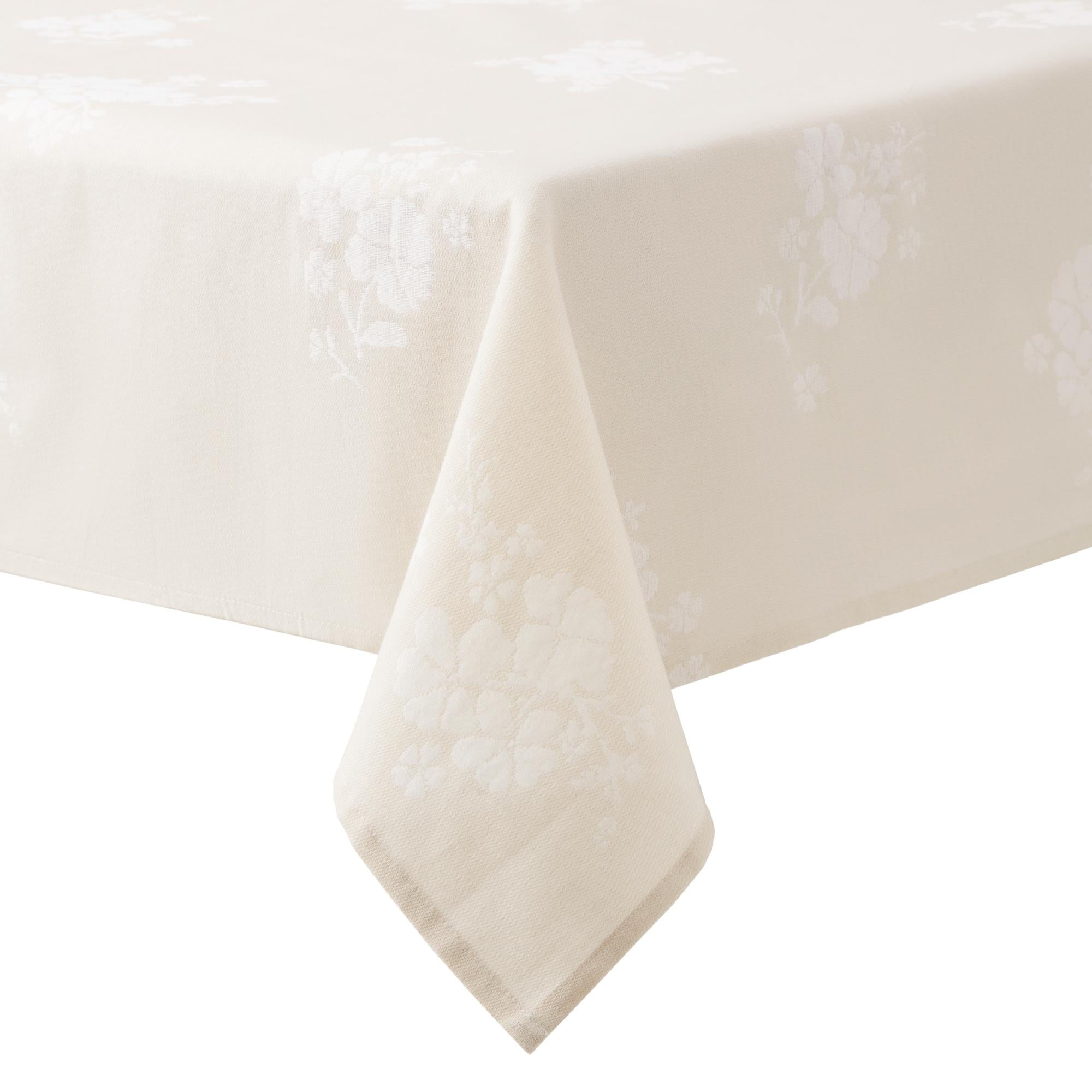 Homesteada™ Tonal Floral Jacquard Woven Fabric Tablecloth, Light Taupe, 60"W x 102"L